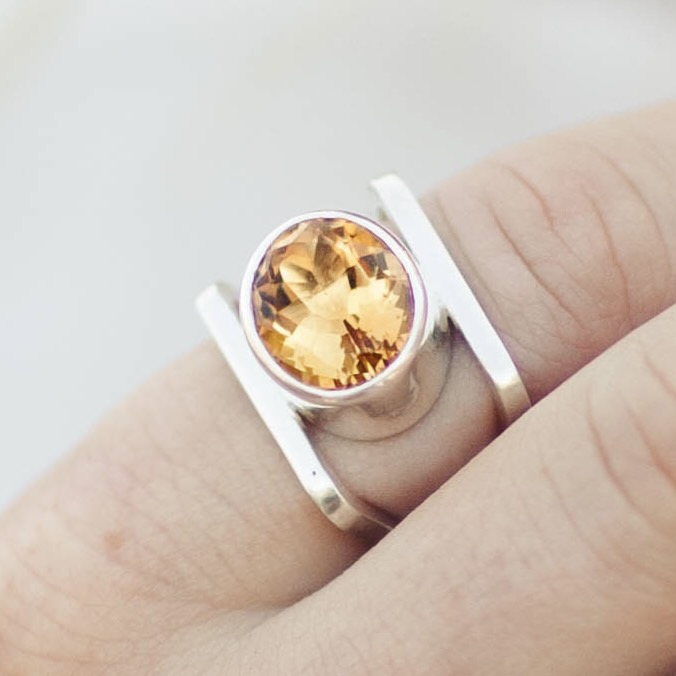 citrine ring - size 8.75 - square double-band - 8.5 carat