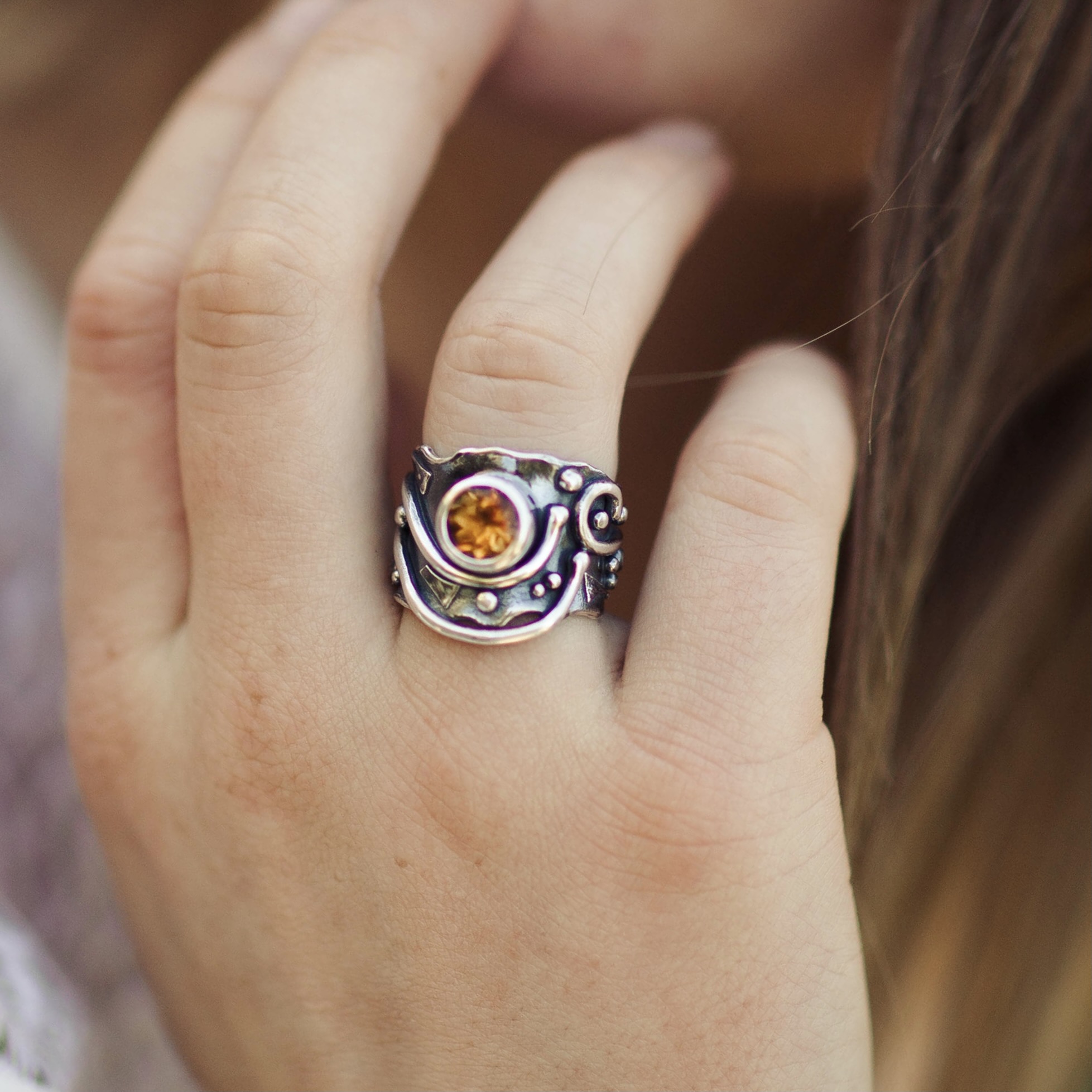 Citrine Ring – Size 8.75 – Argentium Silver Waves – 2 Carat - Image 2