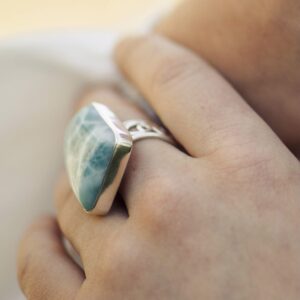 Larimar Ring – Size 9.25 – Argentium Silver Vine Band