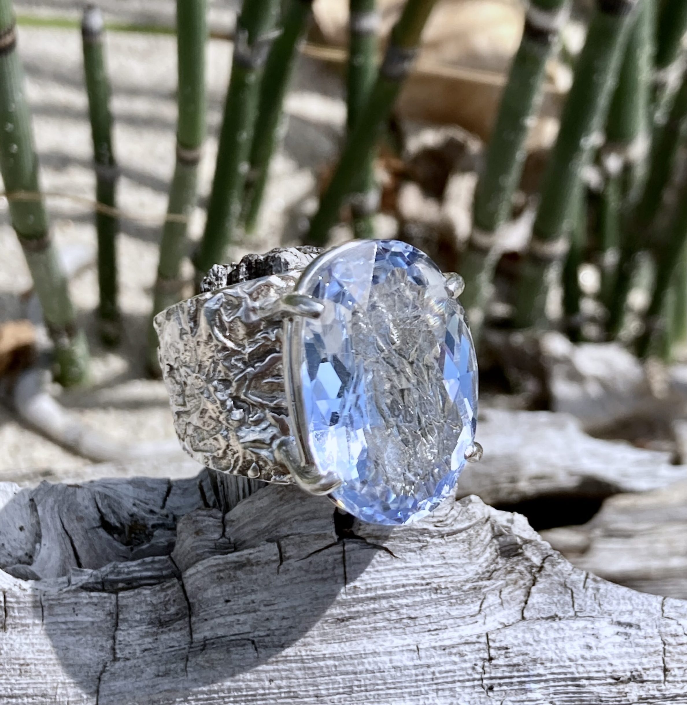 sky blue topaz ring - size 9.5 - Argentium silver lunar band