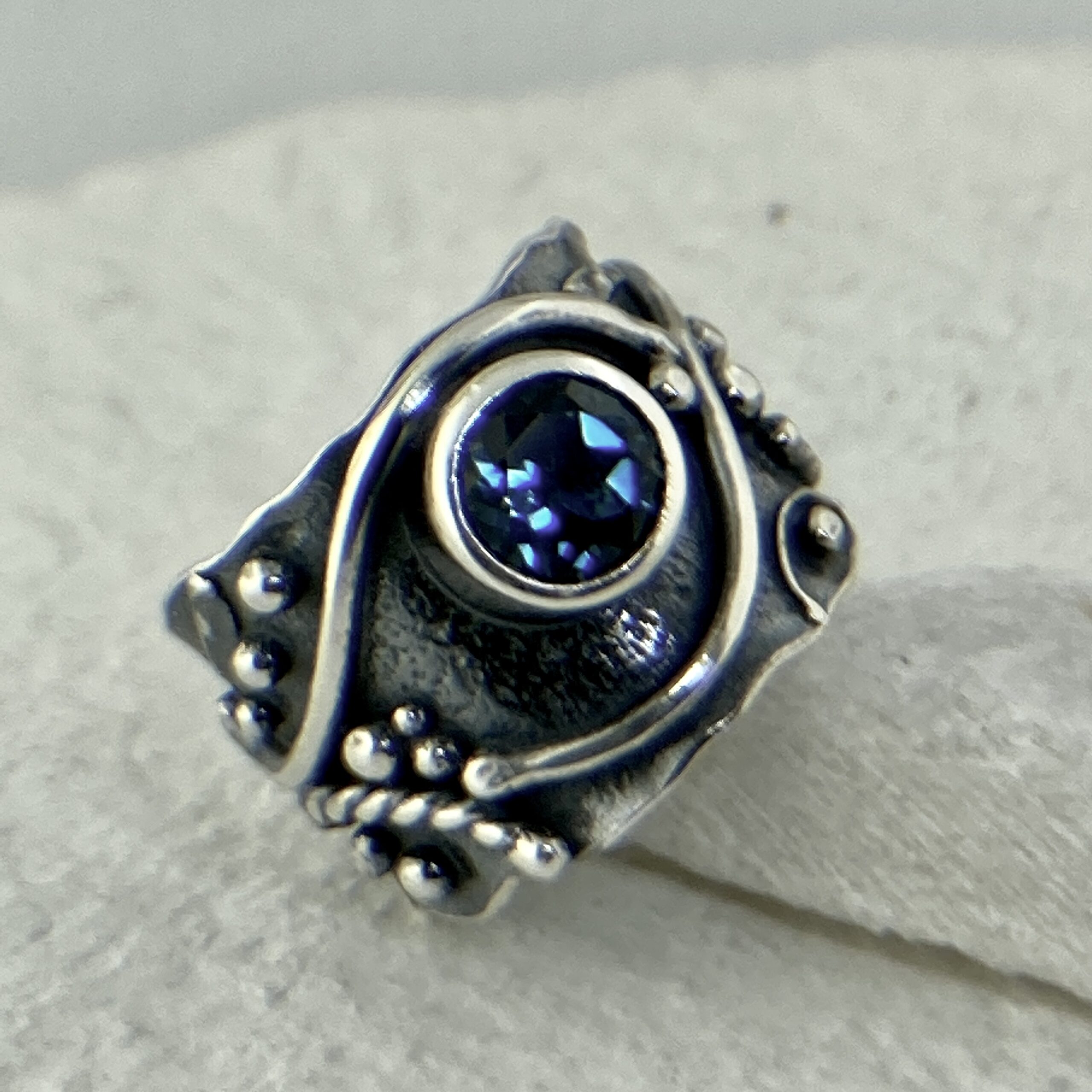 London Blue Topaz Ring – Size 9.75 – Argentium Silver Waves – 2.5 Carat - Image 3