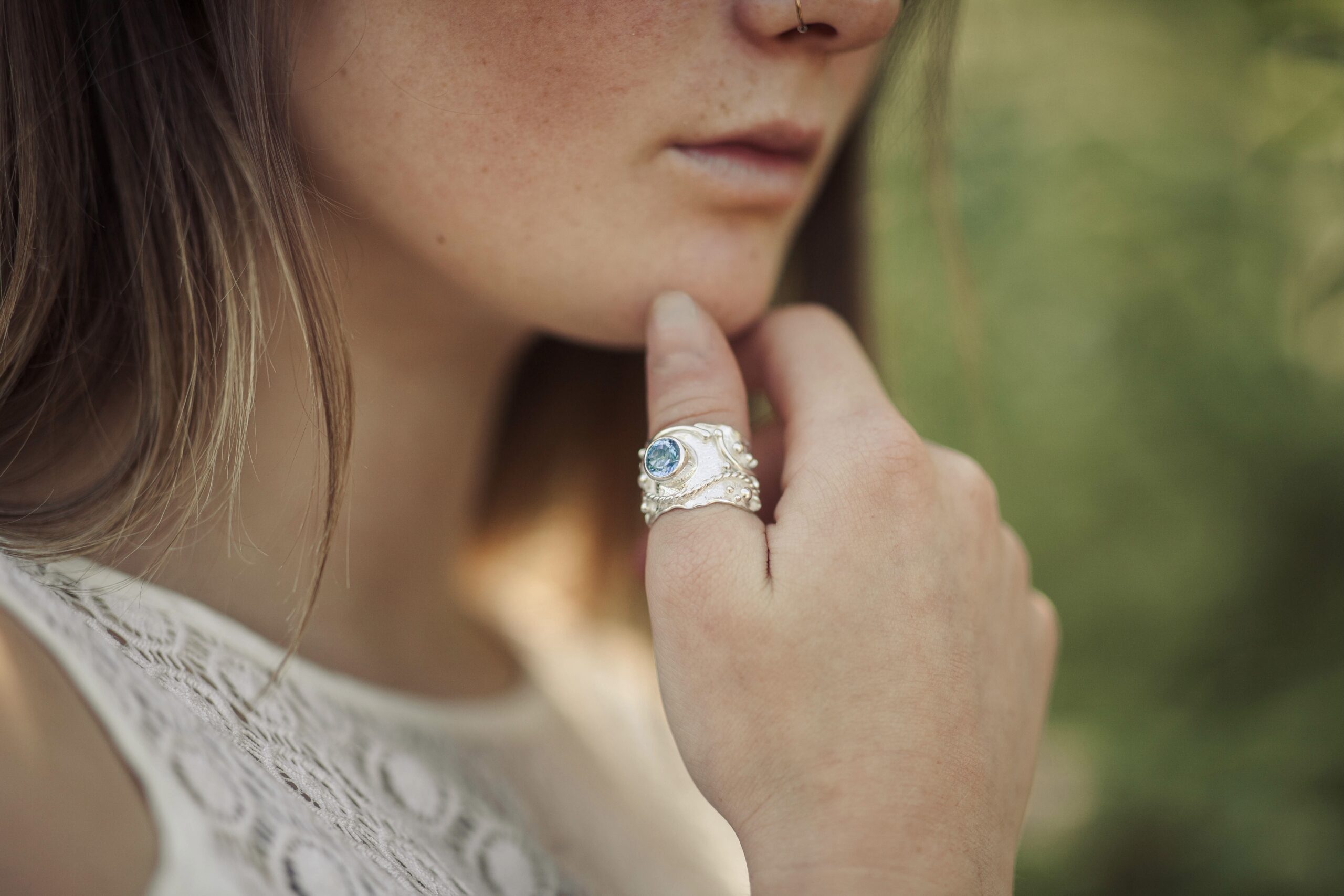 Swiss Blue Topaz Ring – Size 9.25 – Argentium Silver Waves – 2.5 Carat - Image 4