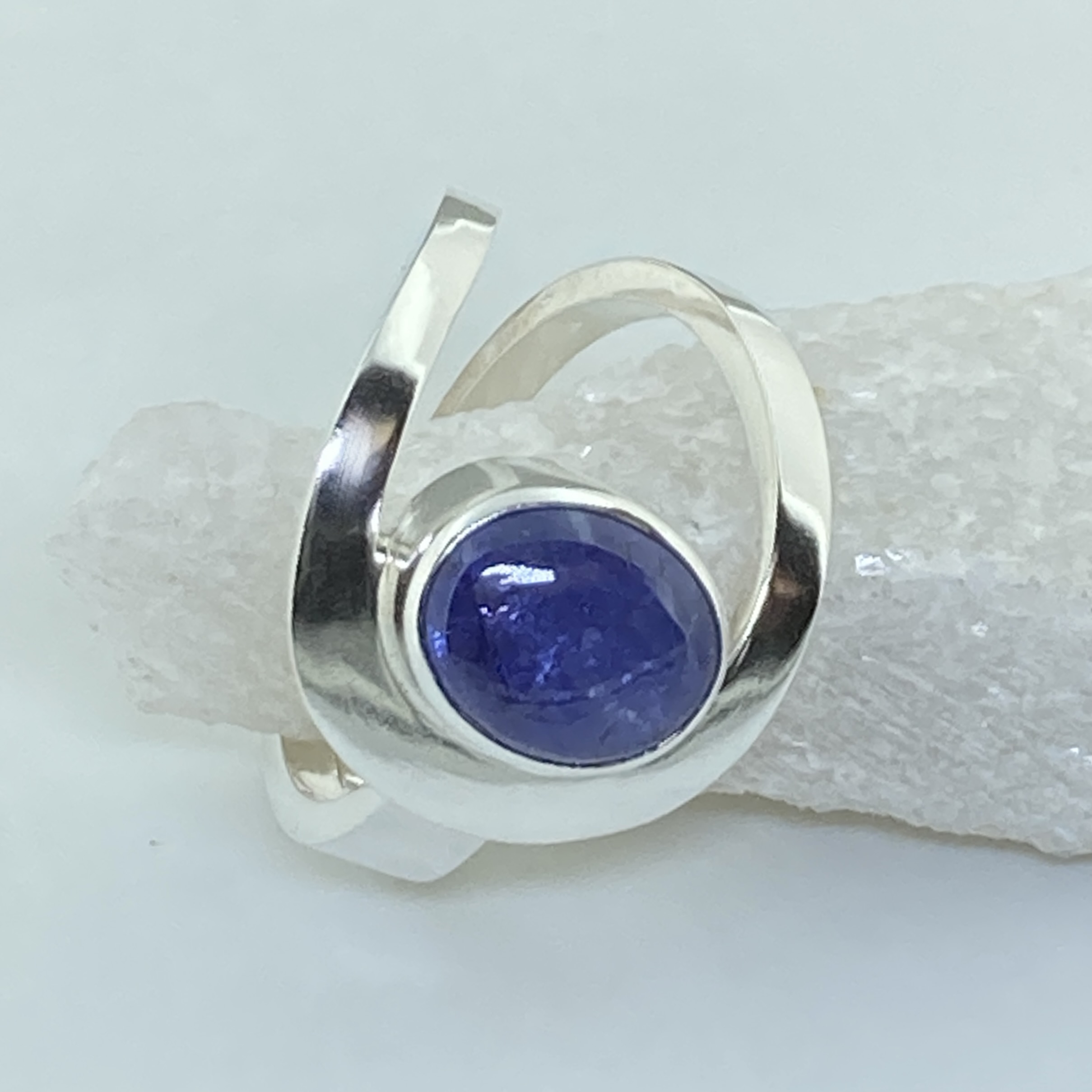 tanzanite ring - size 10 - Argentium silver buttonhole band