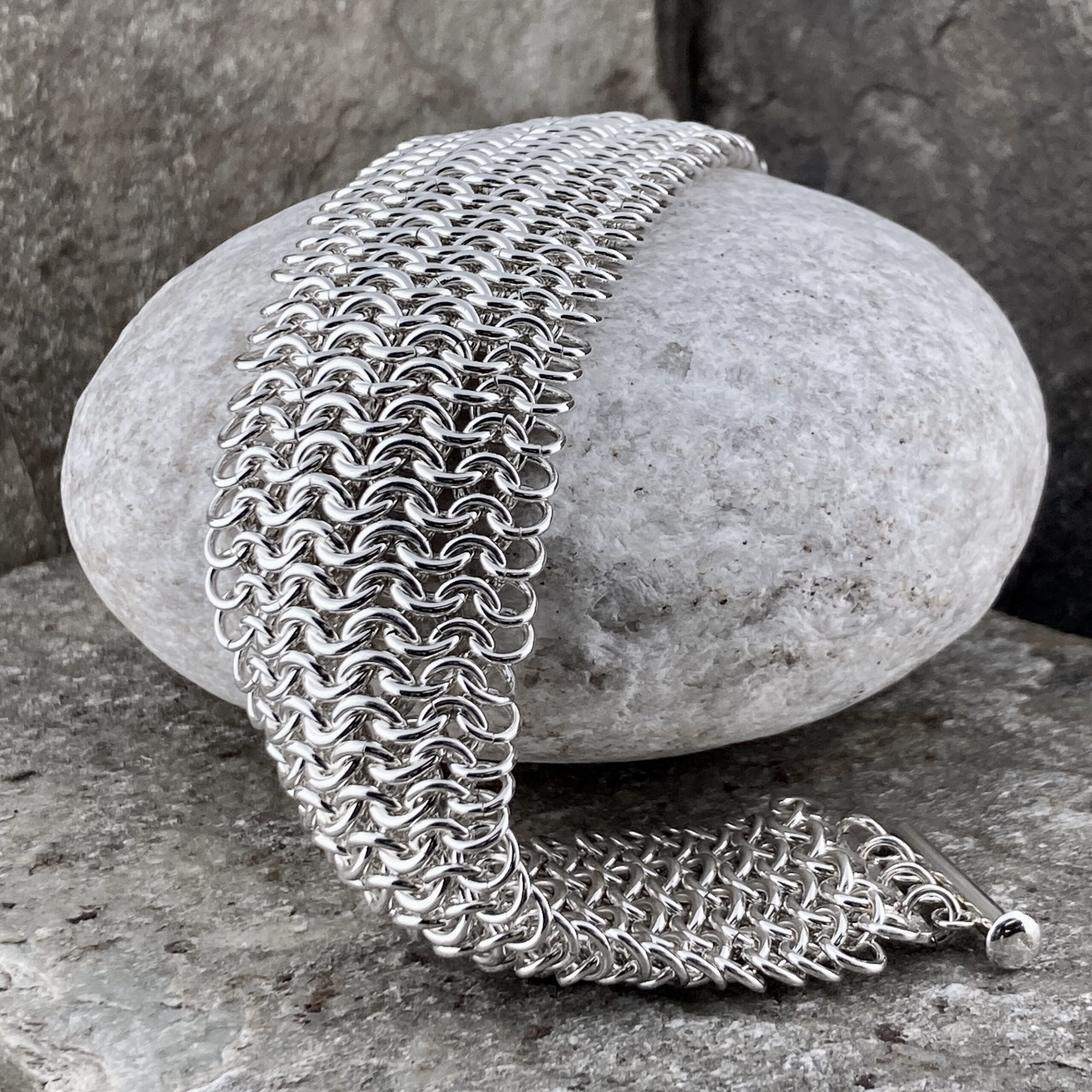 Argentium Silver Chain Maille Sheet Bracelet – 8.25 in - Polished