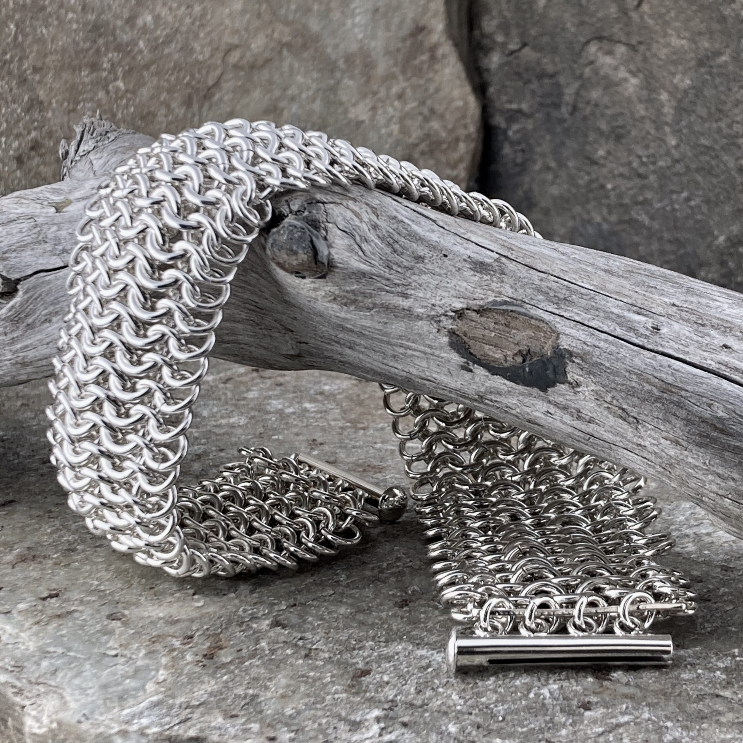 Argentium Silver Chain Maille Sheet Bracelet – 8.25 in - Polished - Image 2