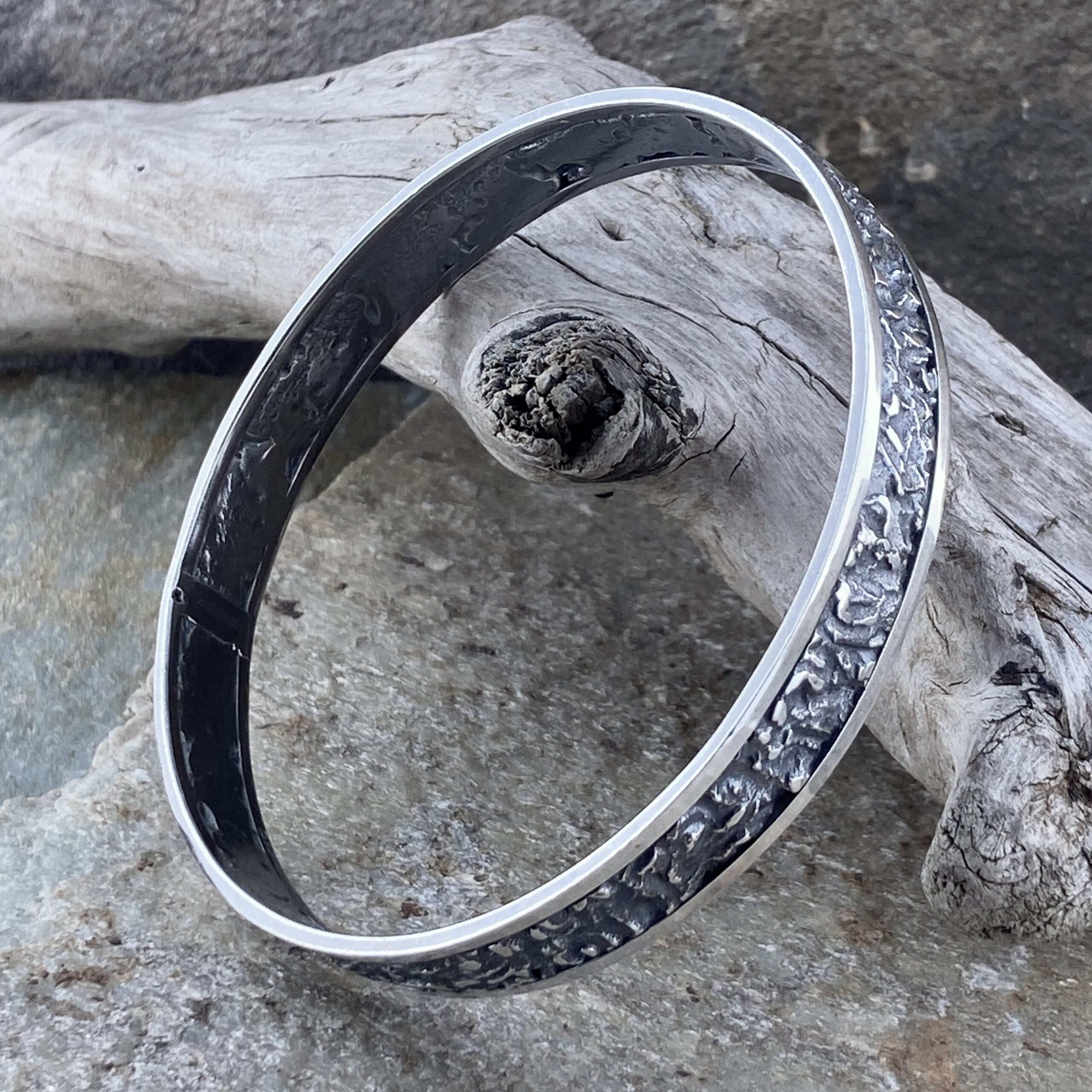Argentium Silver Lunar Bangle – Antique Finish