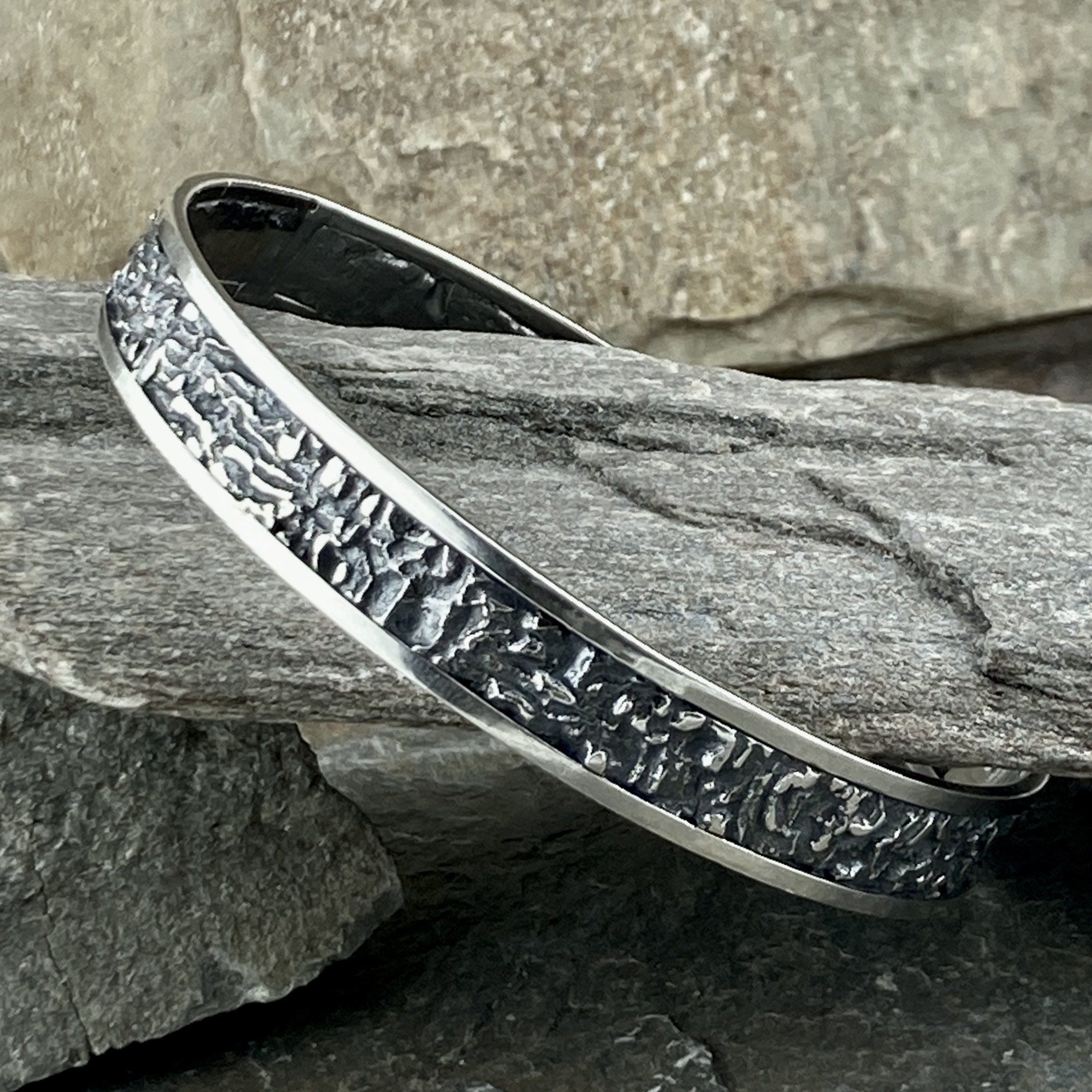 Argentium Silver Lunar Bangle – Antique Finish - Image 3