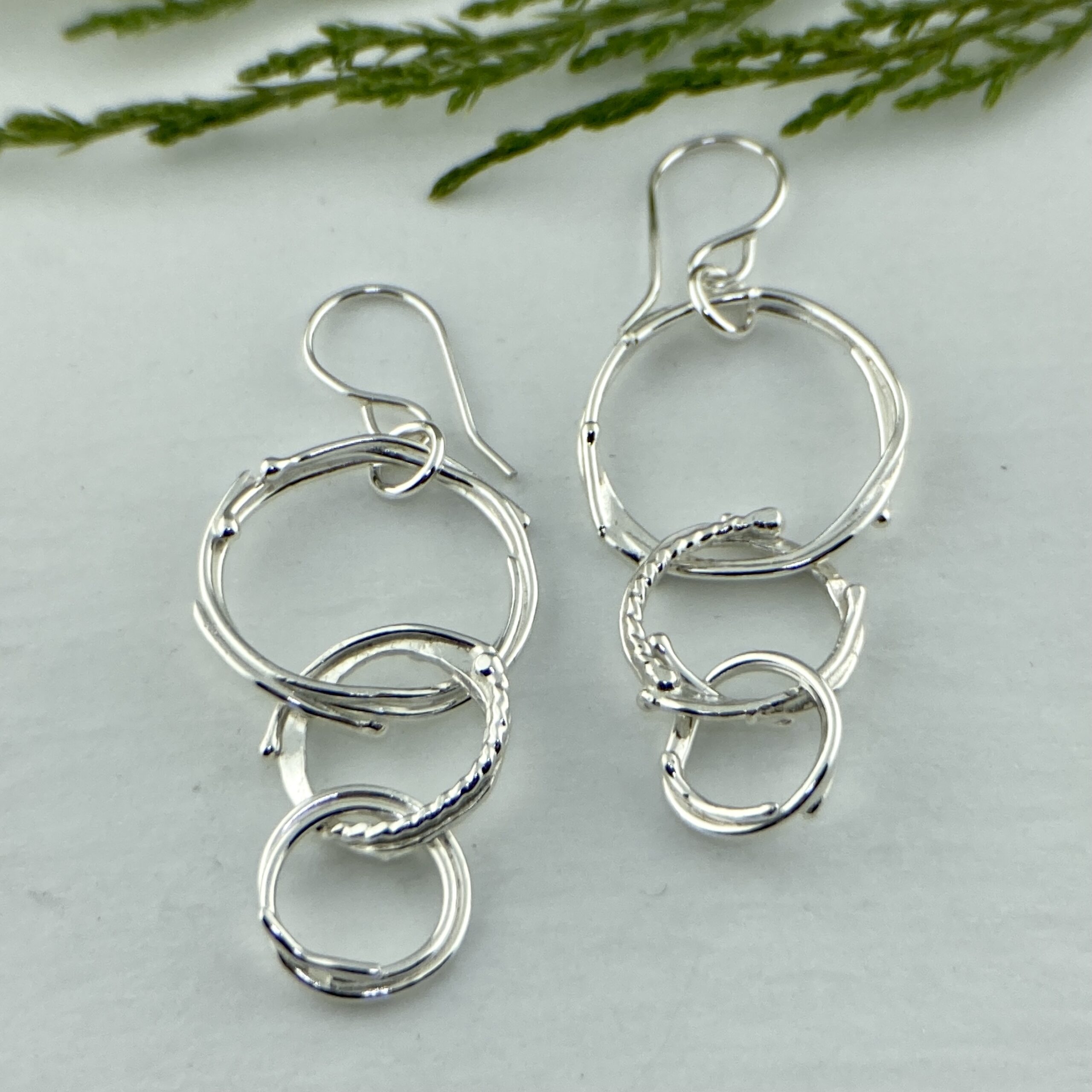 freeform circle earrings - triple - Argentium silver - Image 4