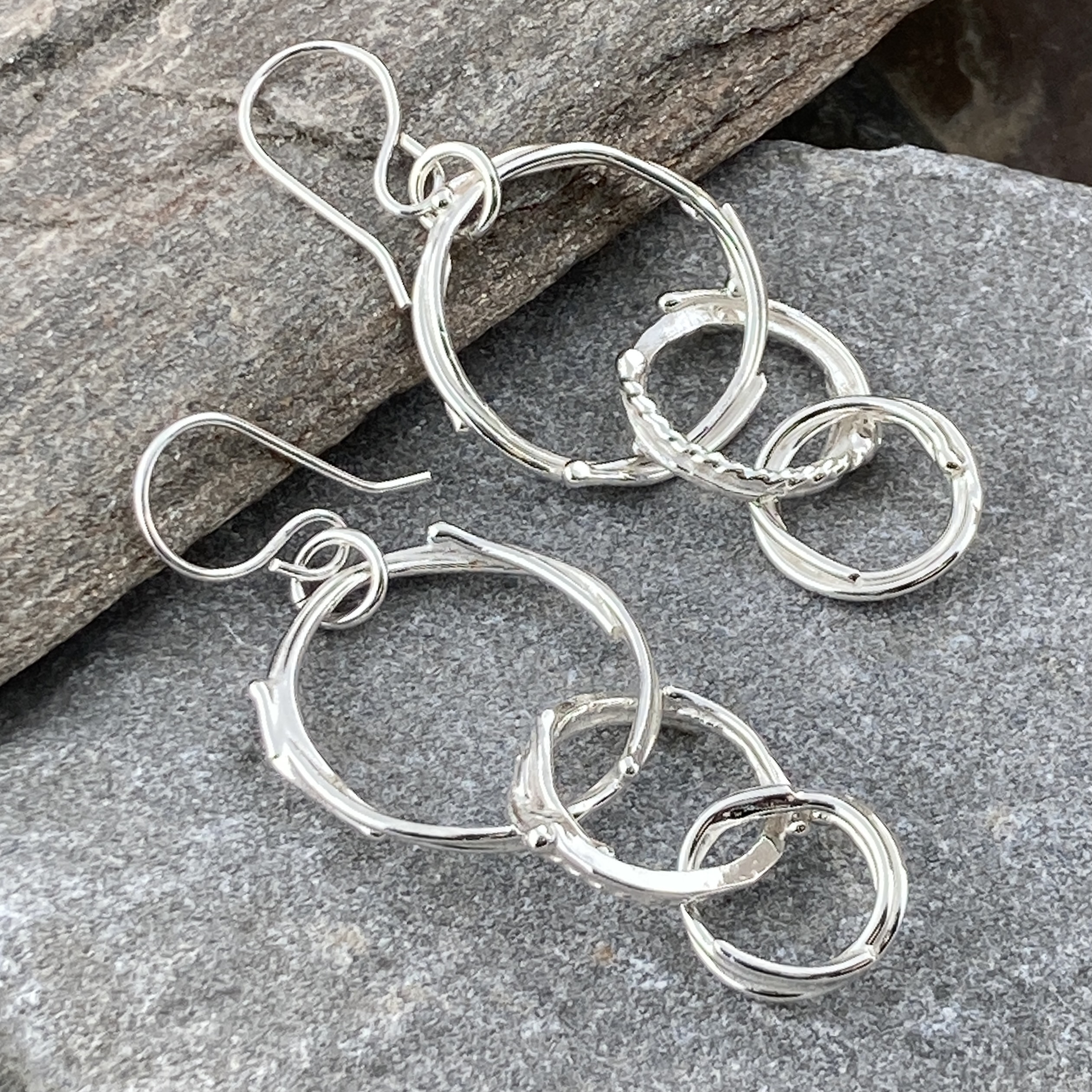 freeform circle earrings - triple - Argentium silver