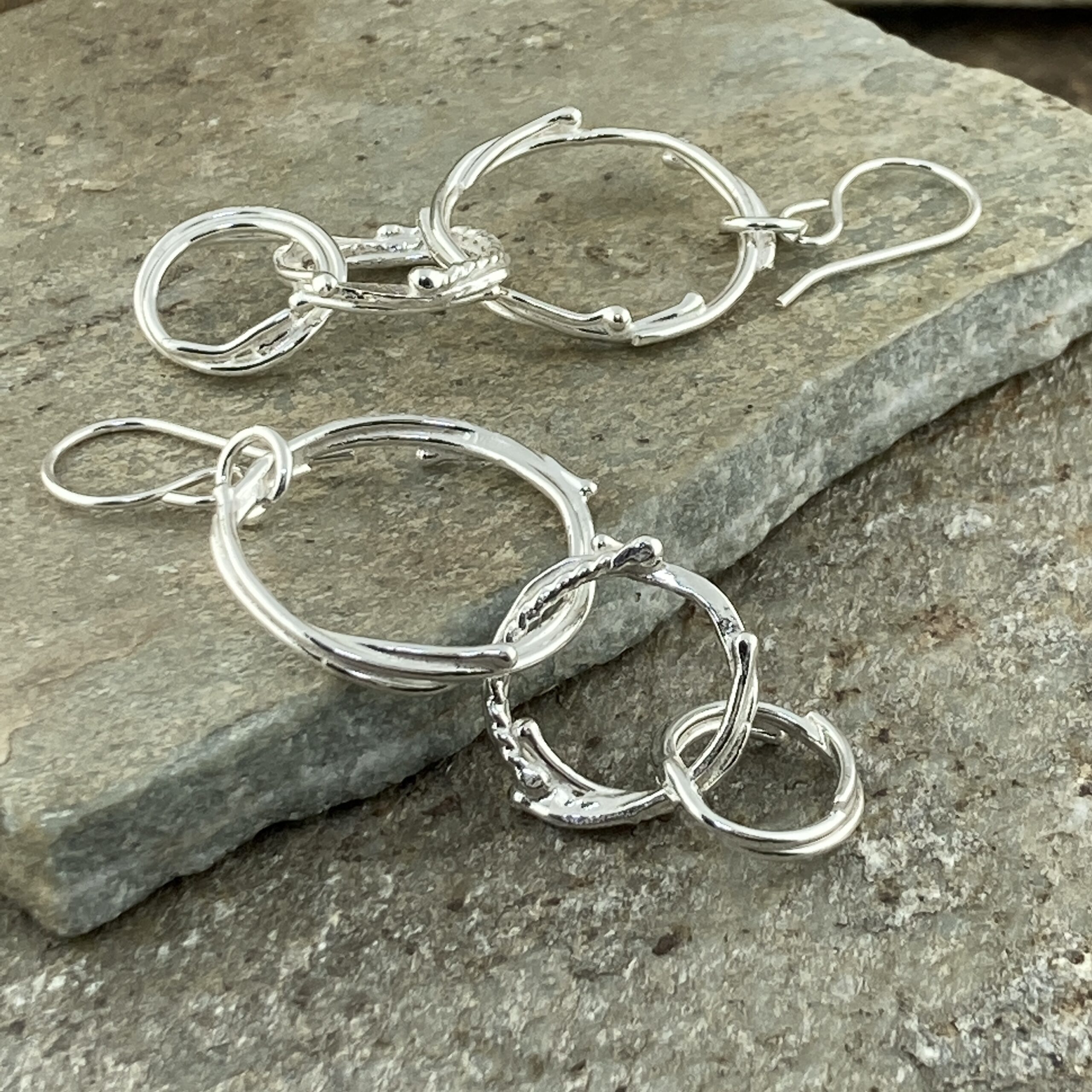 freeform circle earrings - triple - Argentium silver - Image 3