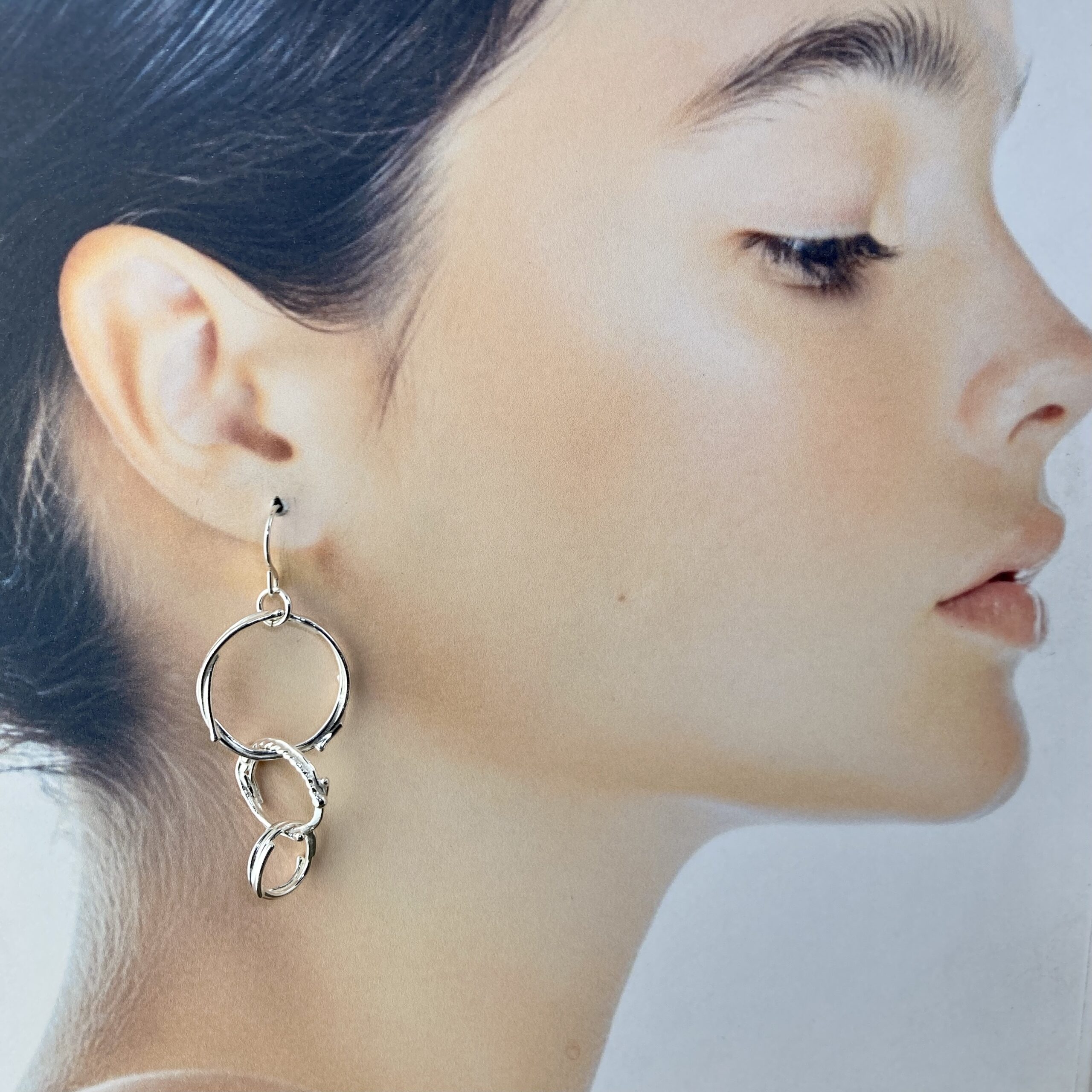 freeform circle earrings - triple - Argentium silver - Image 6