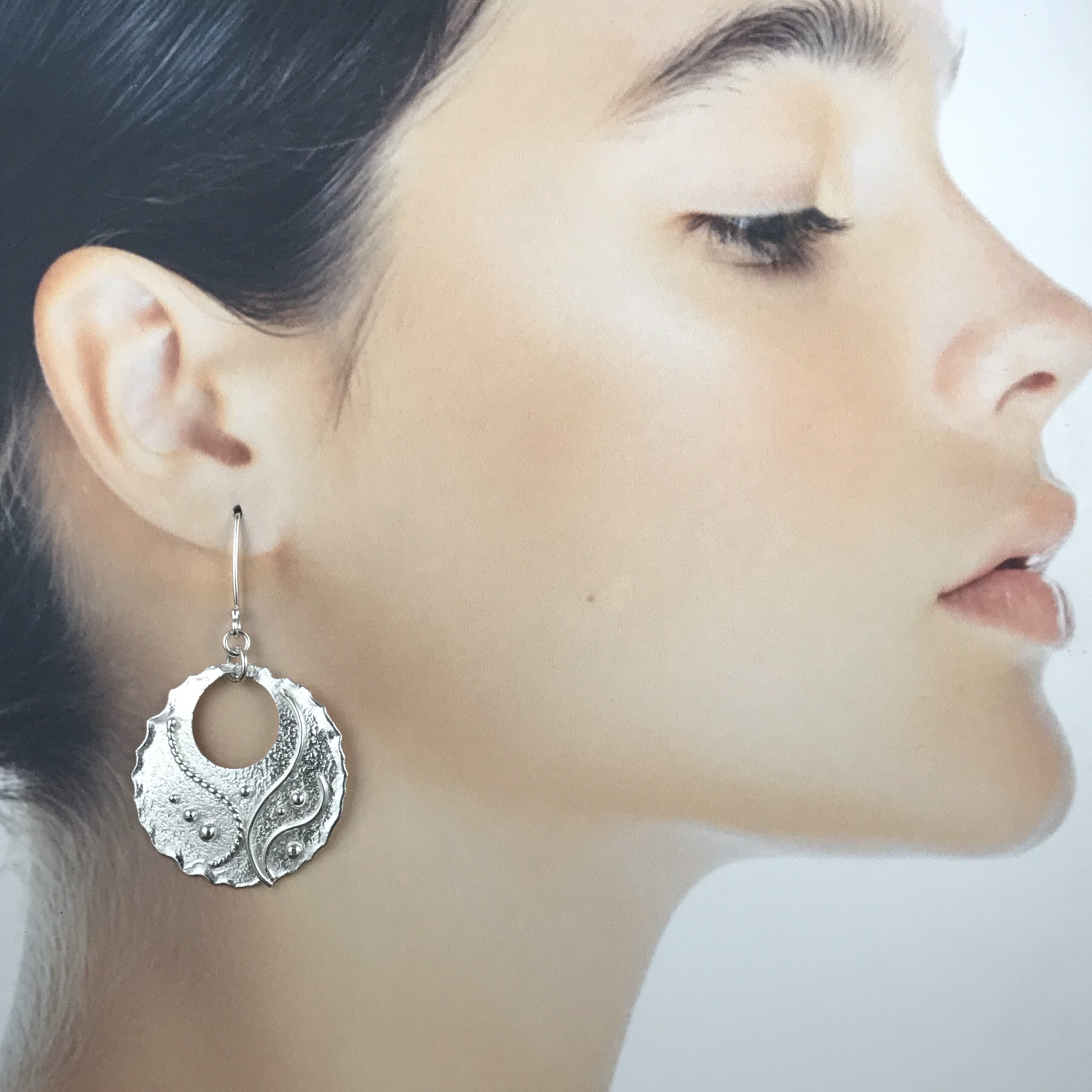 waves earrings - hollow circle - Argentium silver - Xlarge - Image 3