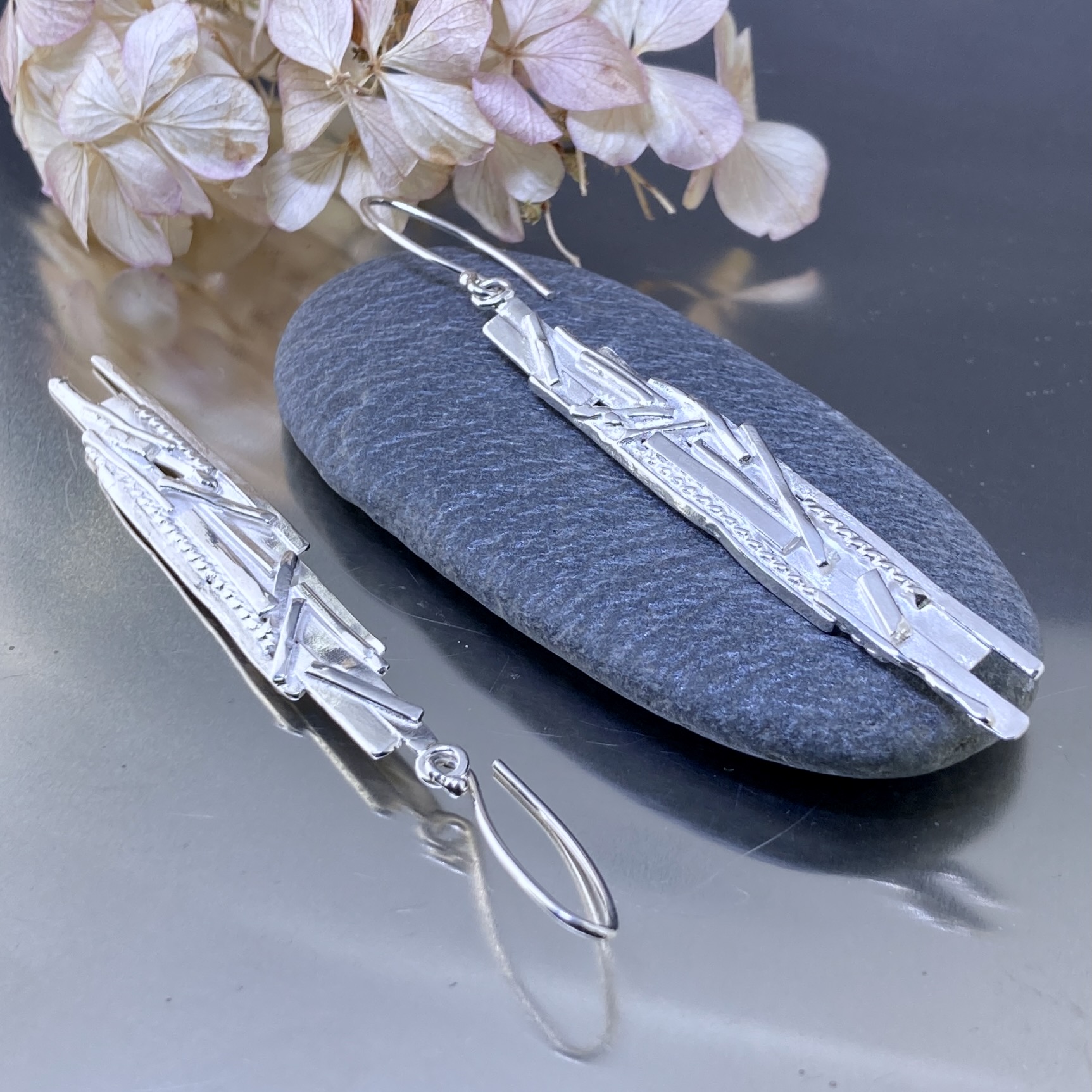 Bark Earrings – Argentium Silver Long