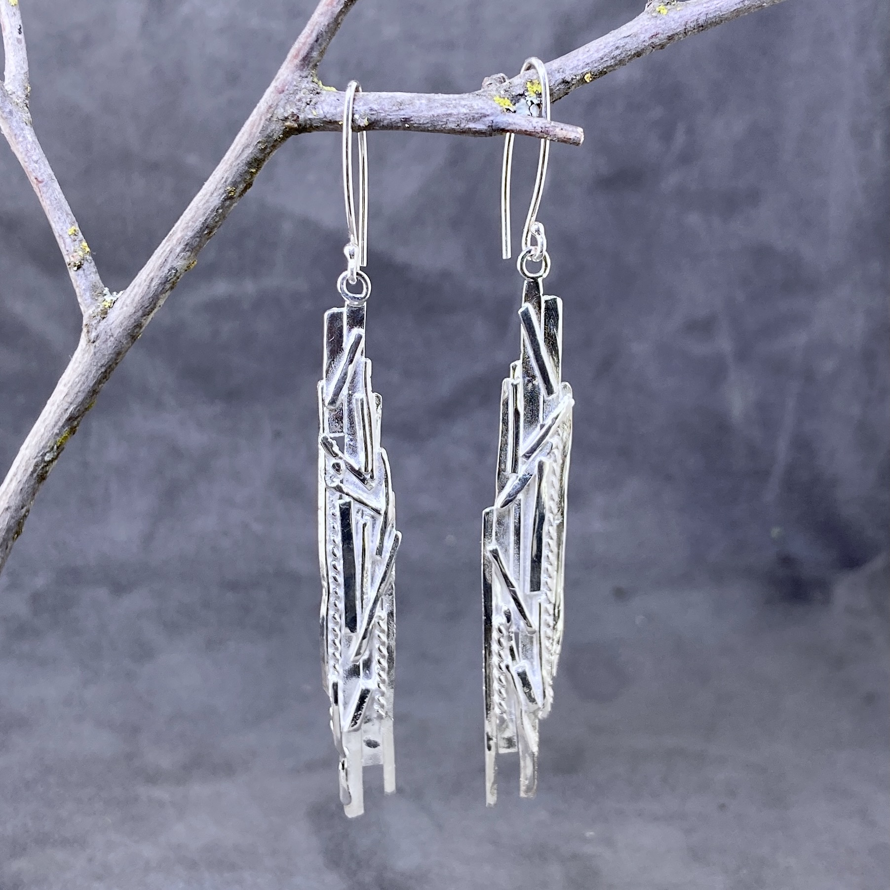 Bark Earrings – Argentium Silver Long - Image 3