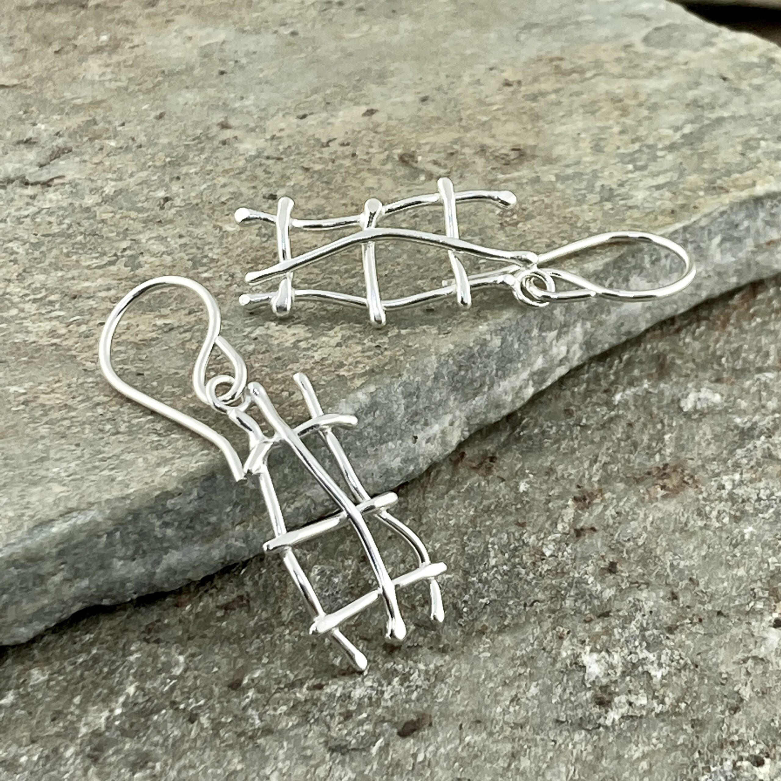 twig earrings - rectangle - Argentium silver - Image 2
