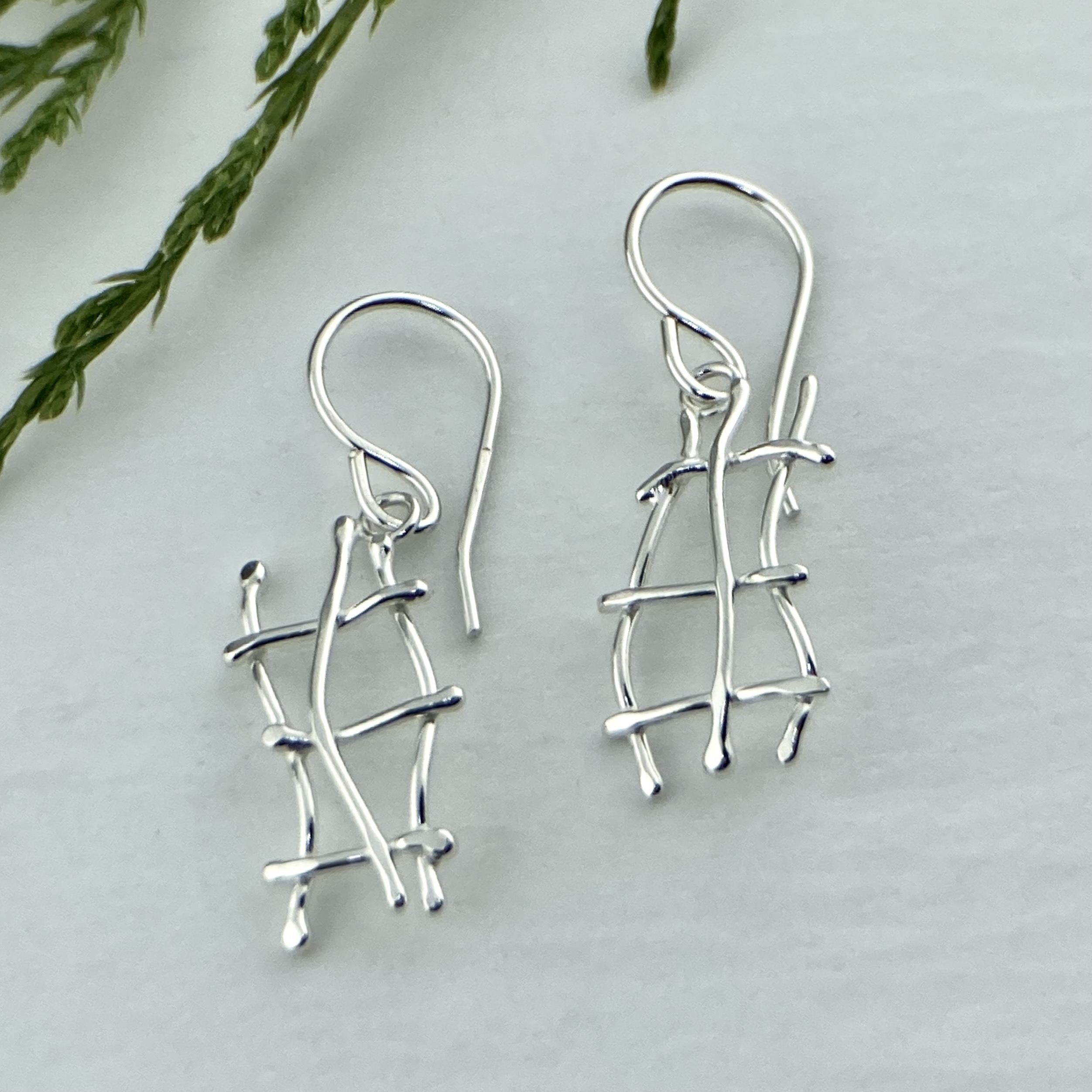 twig earrings - rectangle - Argentium silver - Image 4