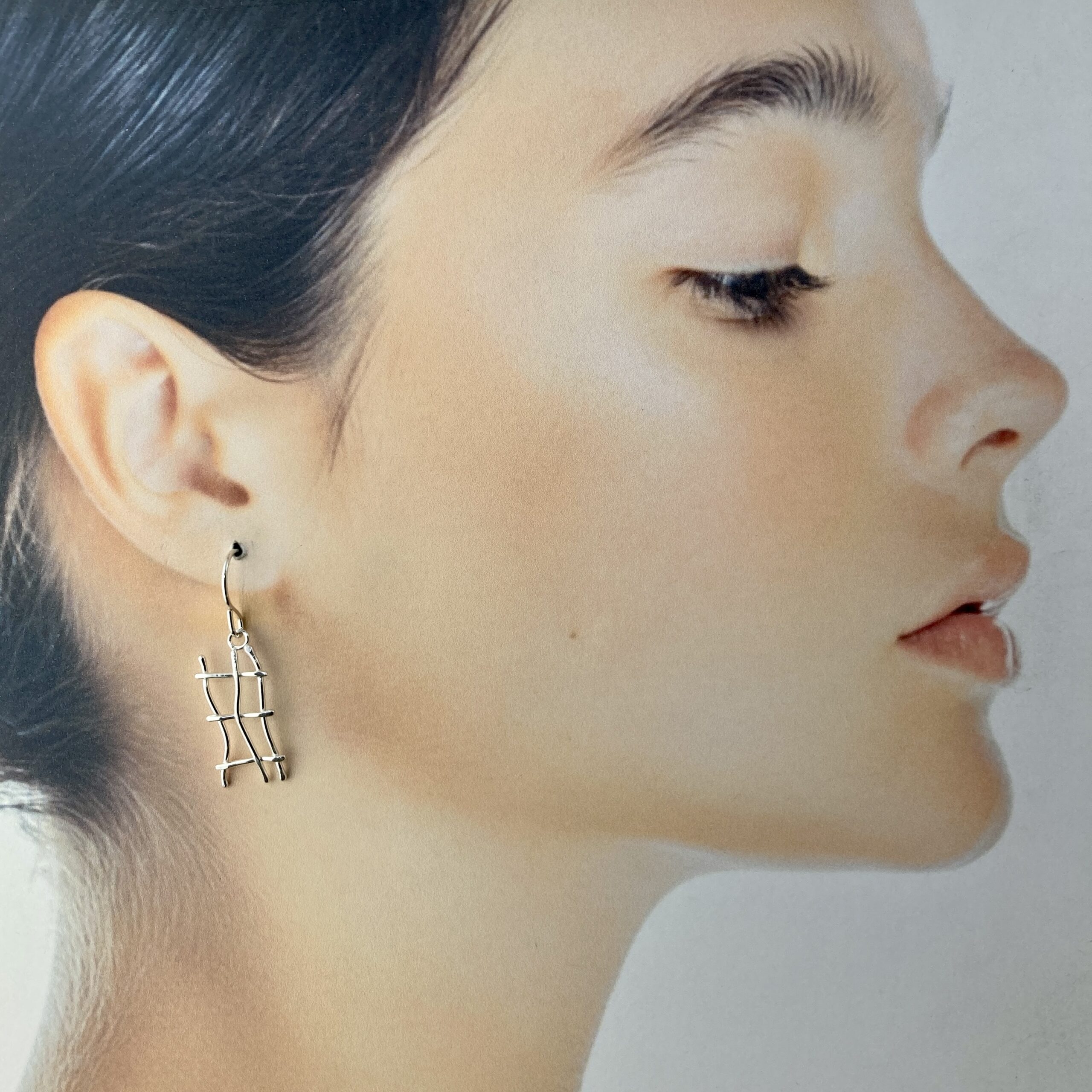 twig earrings - rectangle - Argentium silver - Image 3