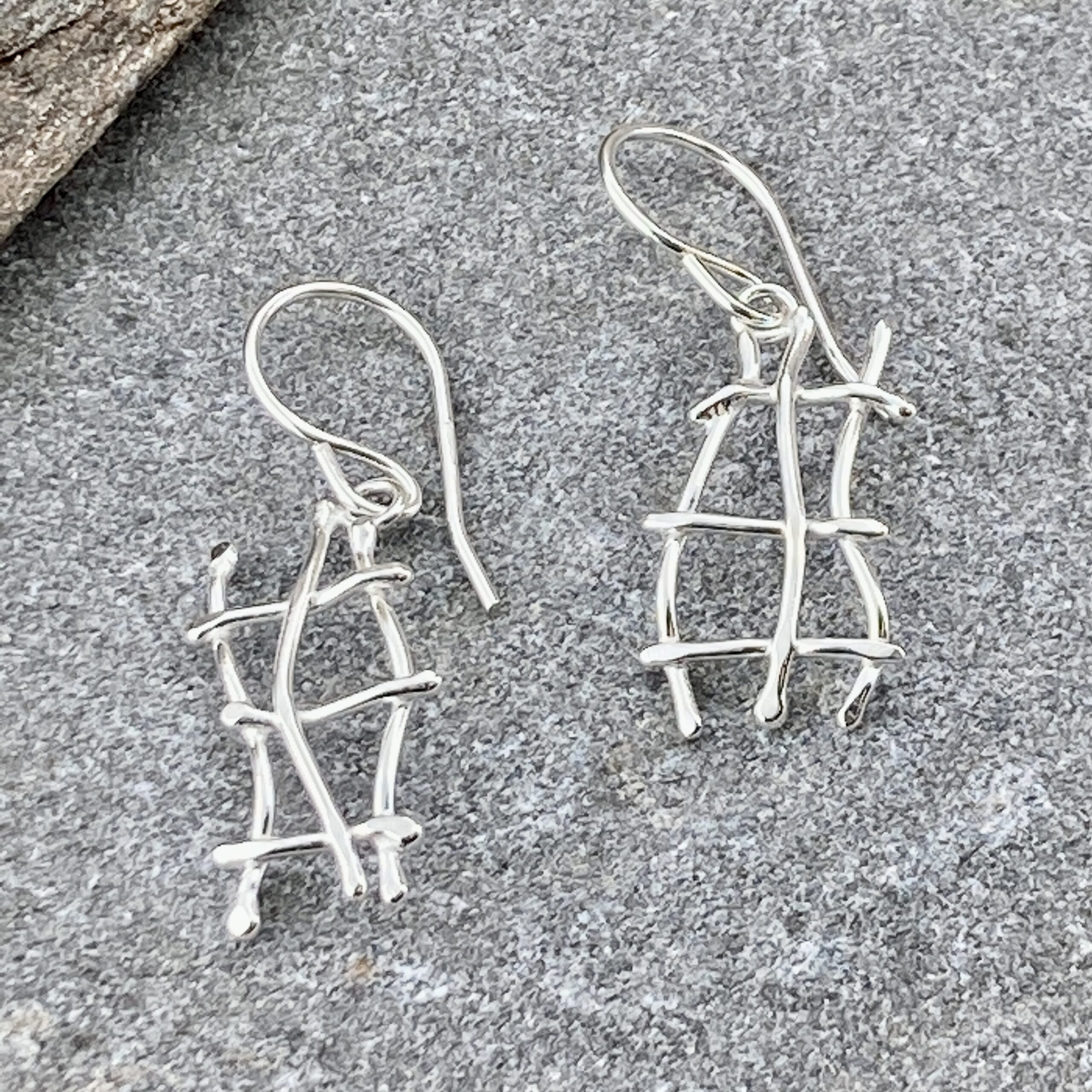 twig earrings - rectangle - Argentium silver