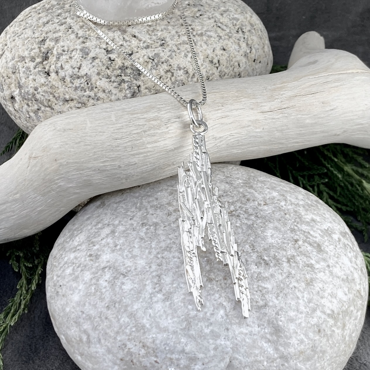 bark pendant - Argentium silver - 30" chain - Image 3