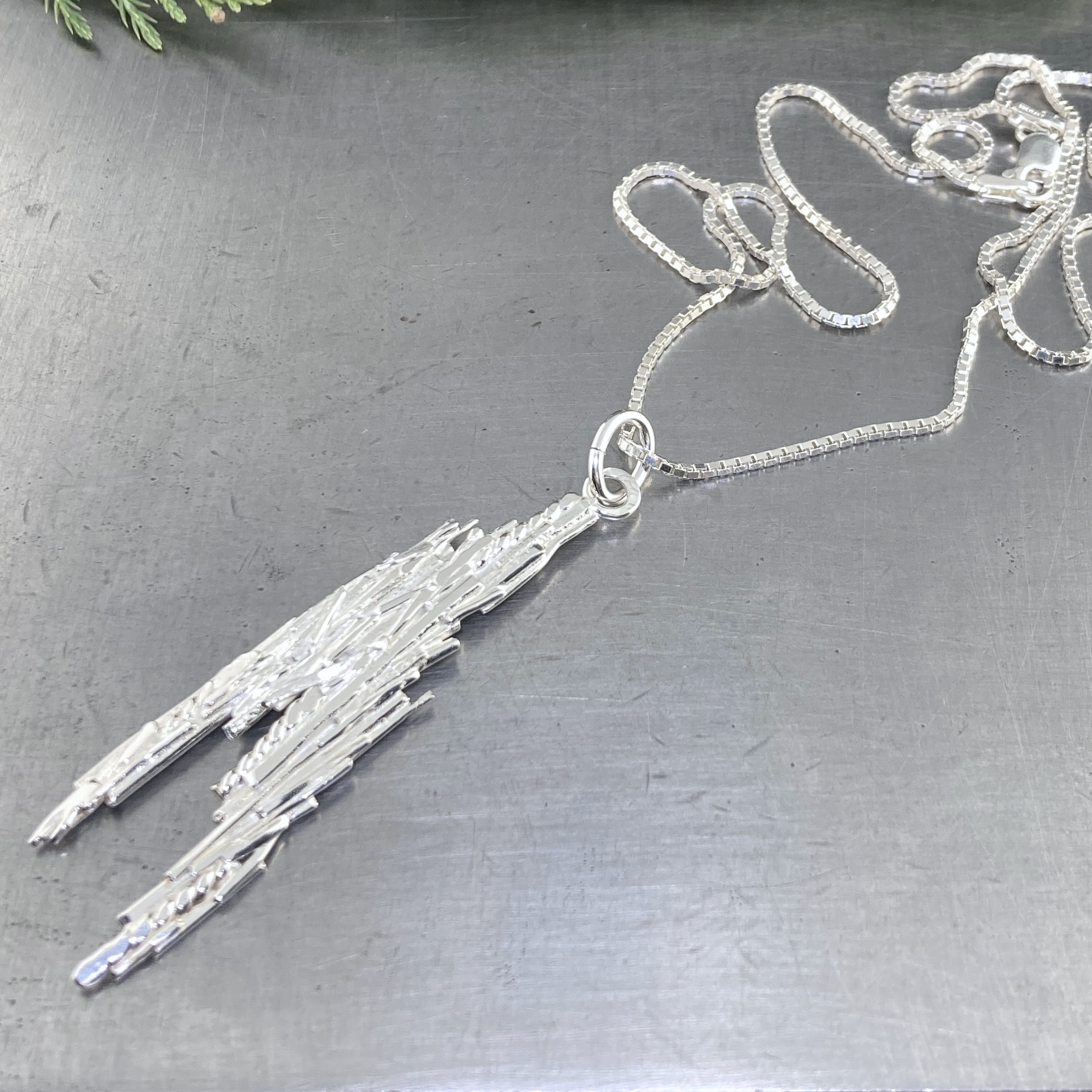 bark pendant - Argentium silver - 30" chain