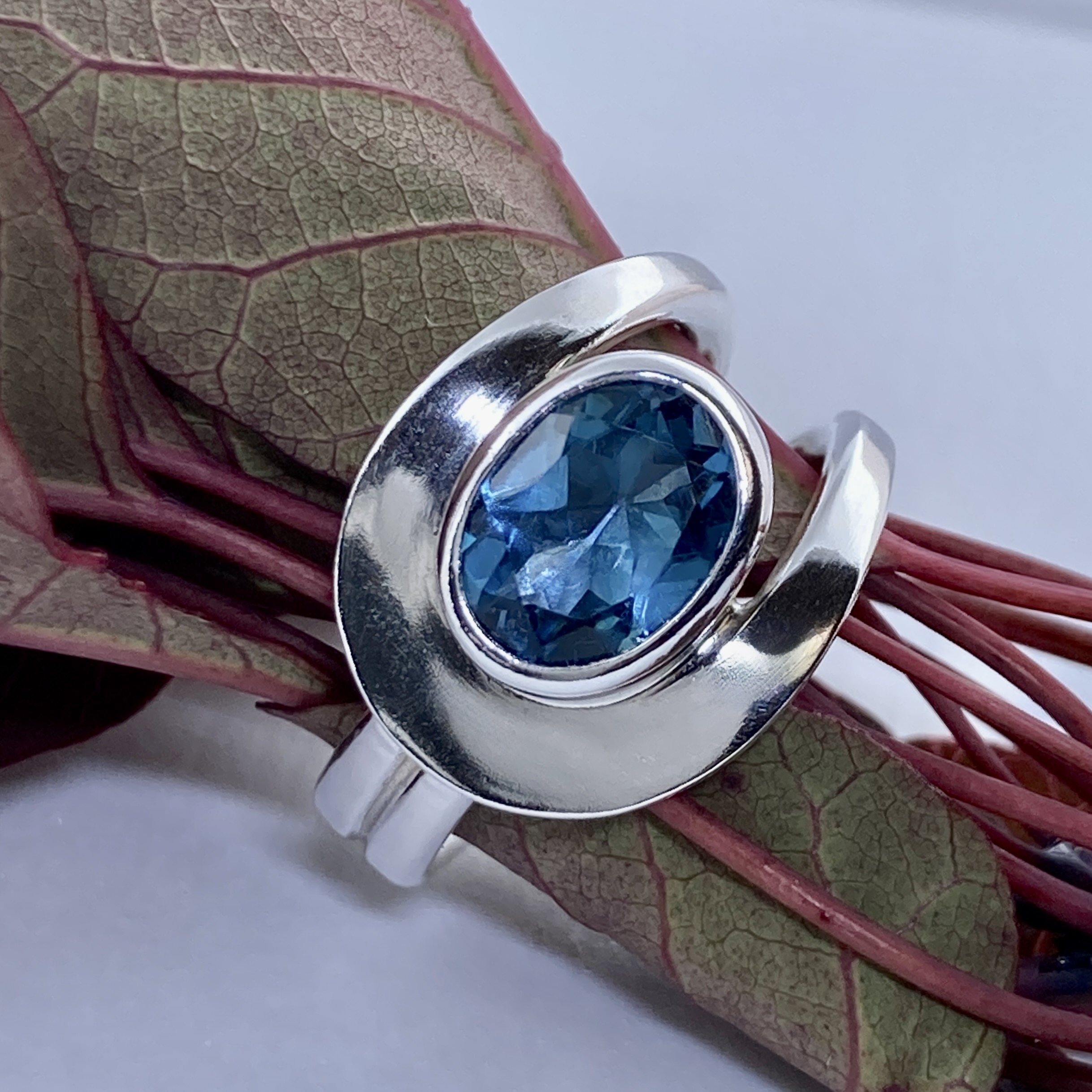 London Blue Topaz Ring – Size 5.25 – Argentium Silver Buttonhole – 2 Carat - Image 4