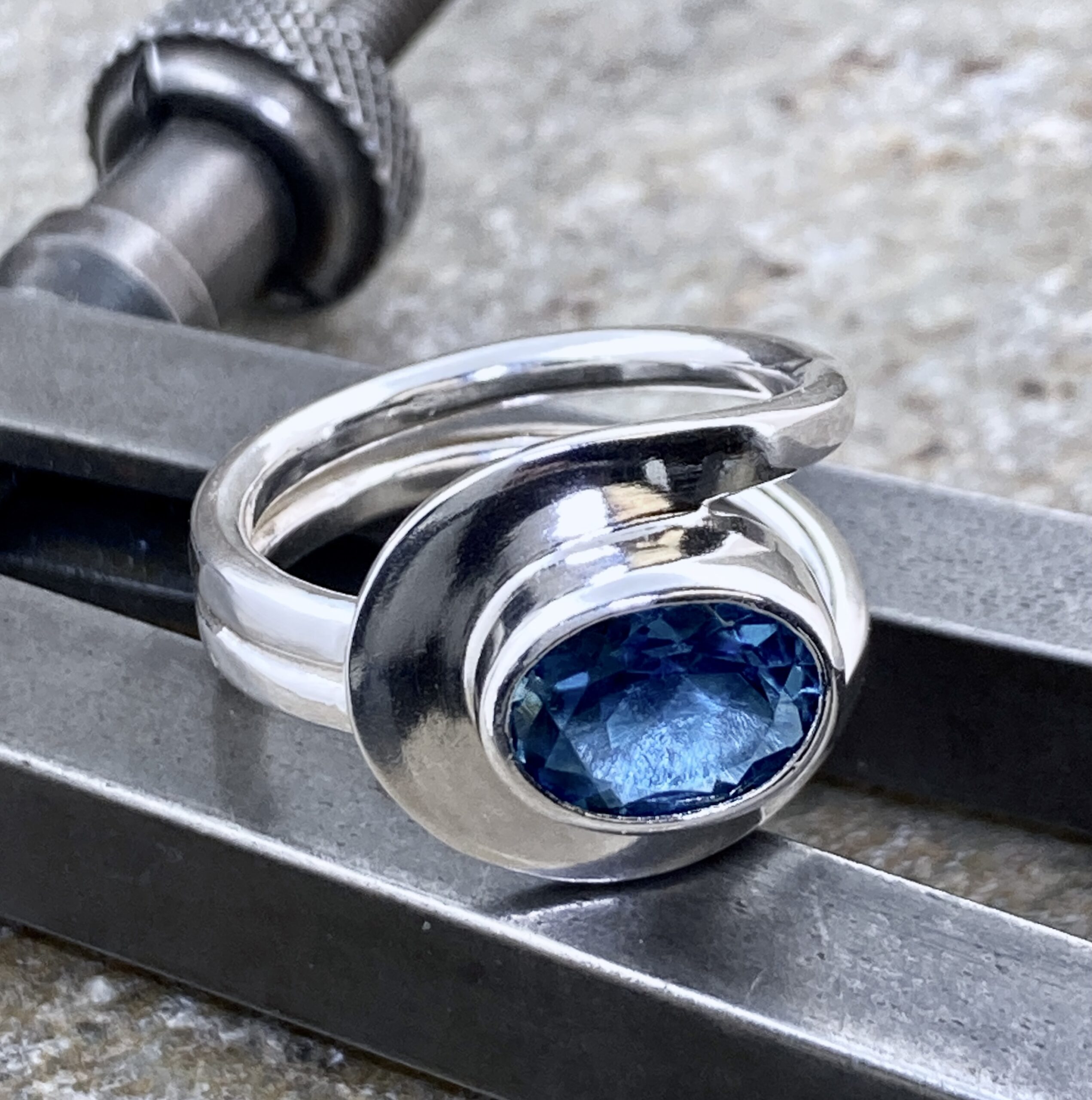 London Blue Topaz Ring – Size 5.25 – Argentium Silver Buttonhole – 2 Carat - Image 3