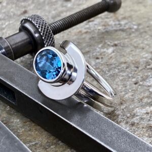 London Blue Topaz Ring – Size 5.25 – Argentium Silver Buttonhole – 2 Carat