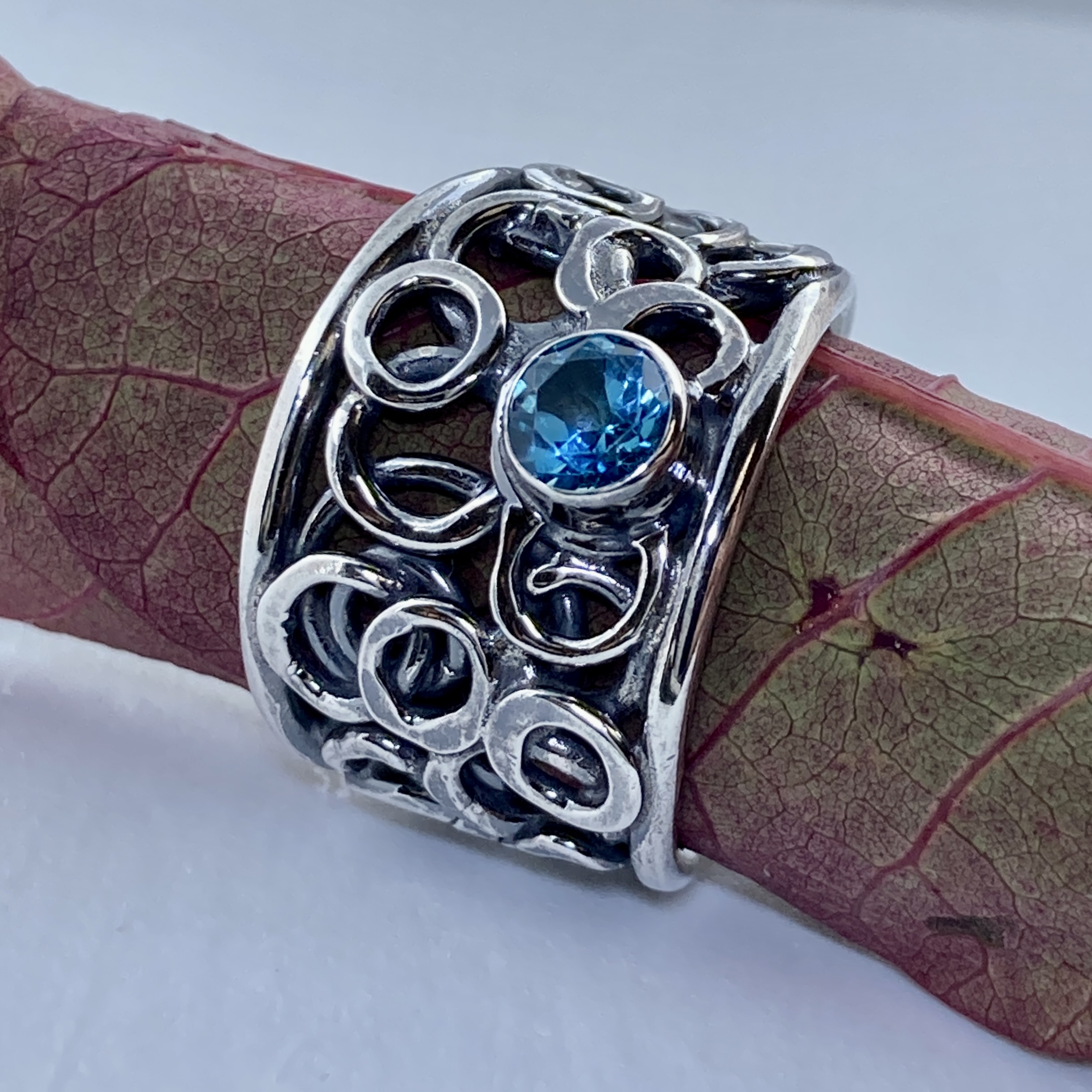 Swiss Topaz Ring – Size 6.5 – Argentium Silver Pebbles Band – 0.75 Carat - Image 3