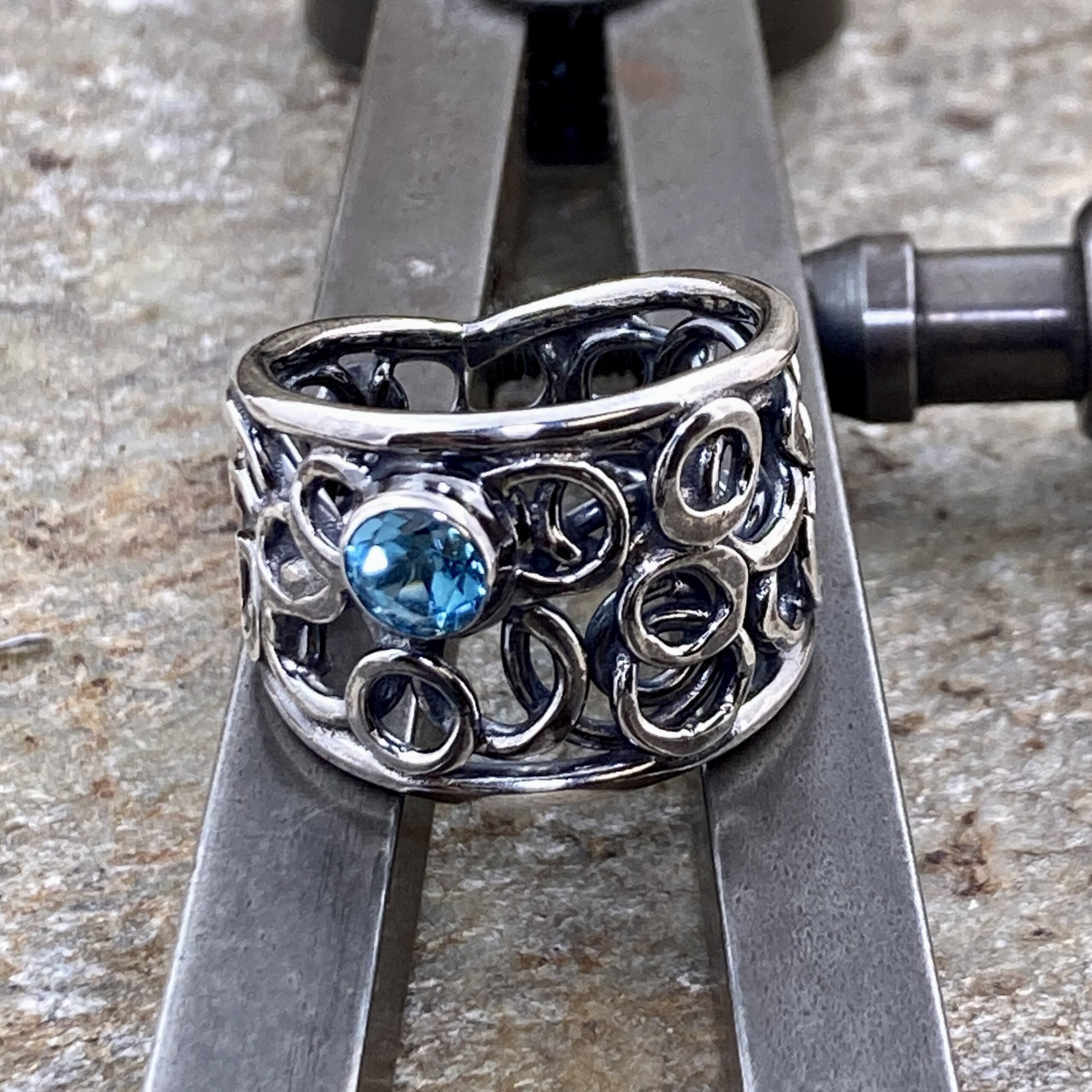 Swiss Topaz Ring – Size 6.5 – Argentium Silver Pebbles Band – 0.75 Carat - Image 2