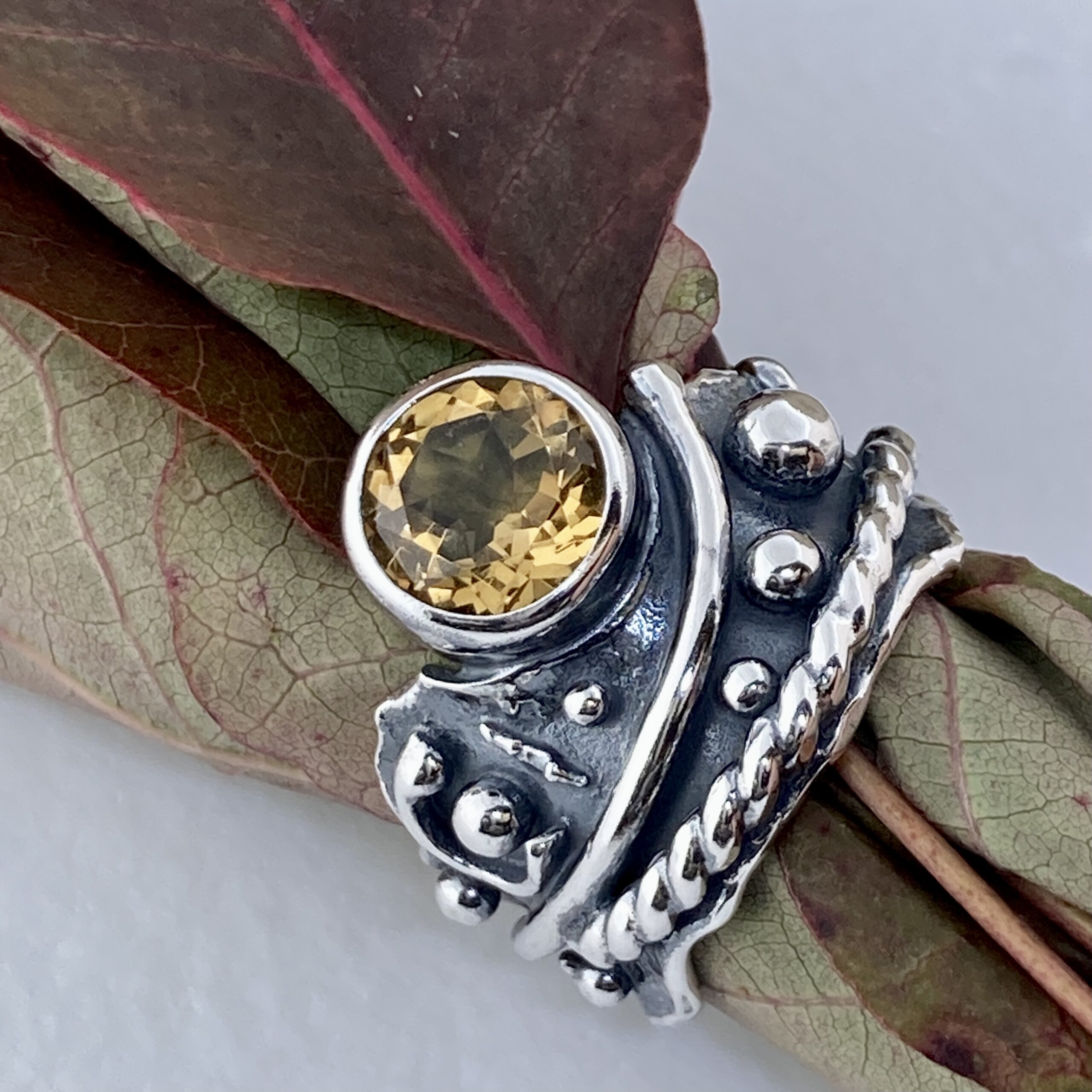 Citrine Ring – Size 6.25 – Argentium Silver Waves – 1.5 Carat - Image 3
