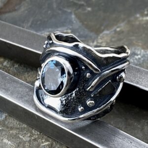 London Blue Topaz Ring – Size 7 – Argentium Silver Waves – 2.5 Carat