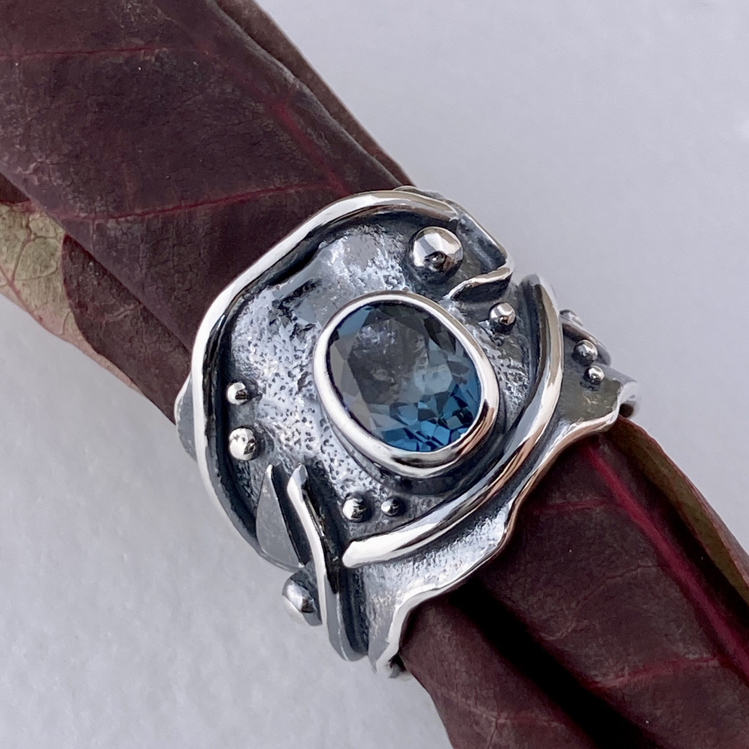 London Blue Topaz Ring – Size 7 – Argentium Silver Waves – 2.5 Carat - Image 2