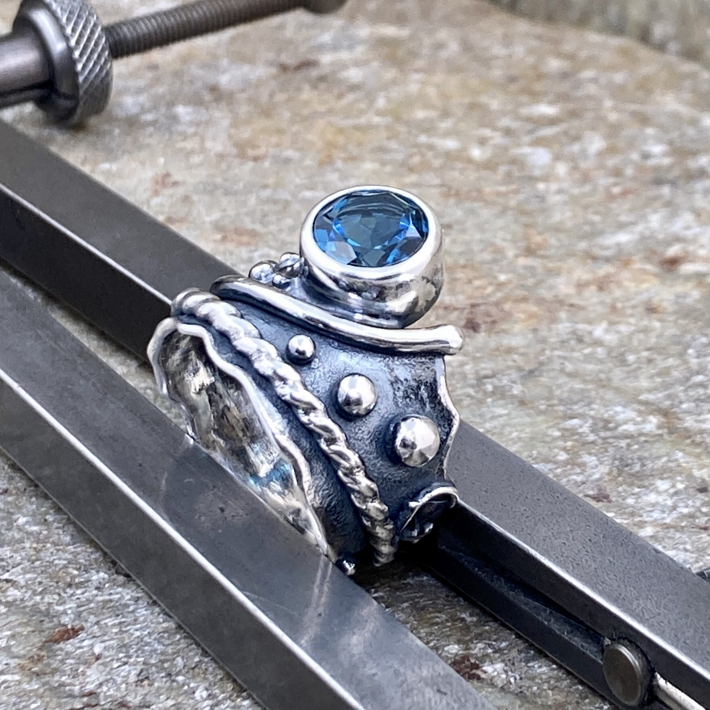 London Blue Topaz Ring – Size 7.5 – Argentium Silver Waves – 2.5 Carat - Image 3