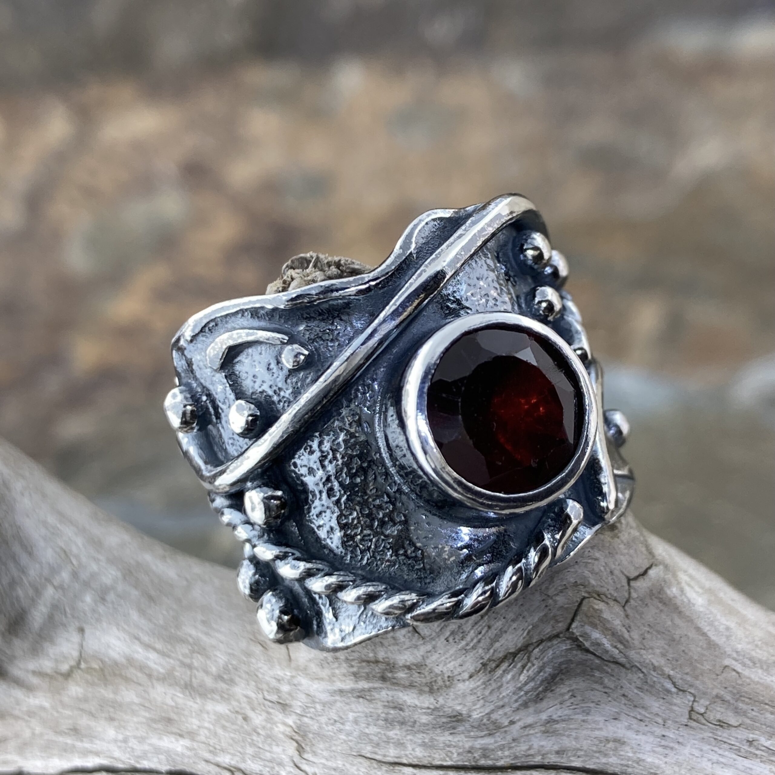 Garnet Ring – Size 7.25 – Argentium Silver Waves – 2 Carat - Image 3