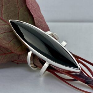 Onyx Ring – Size 7.25 – Argentium Silver Double Band