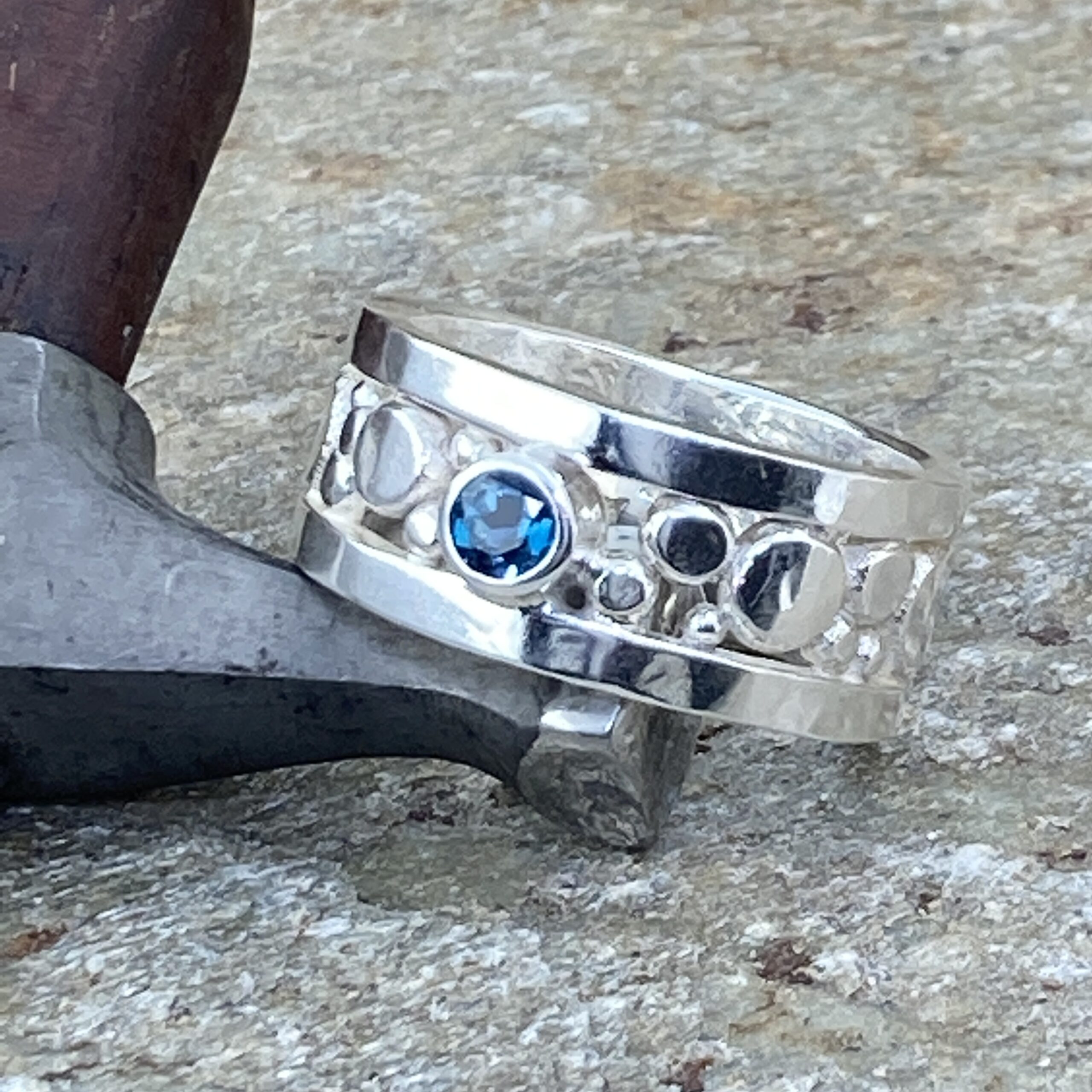 London topaz ring - size 8.75 - flat granules - Argentium silver