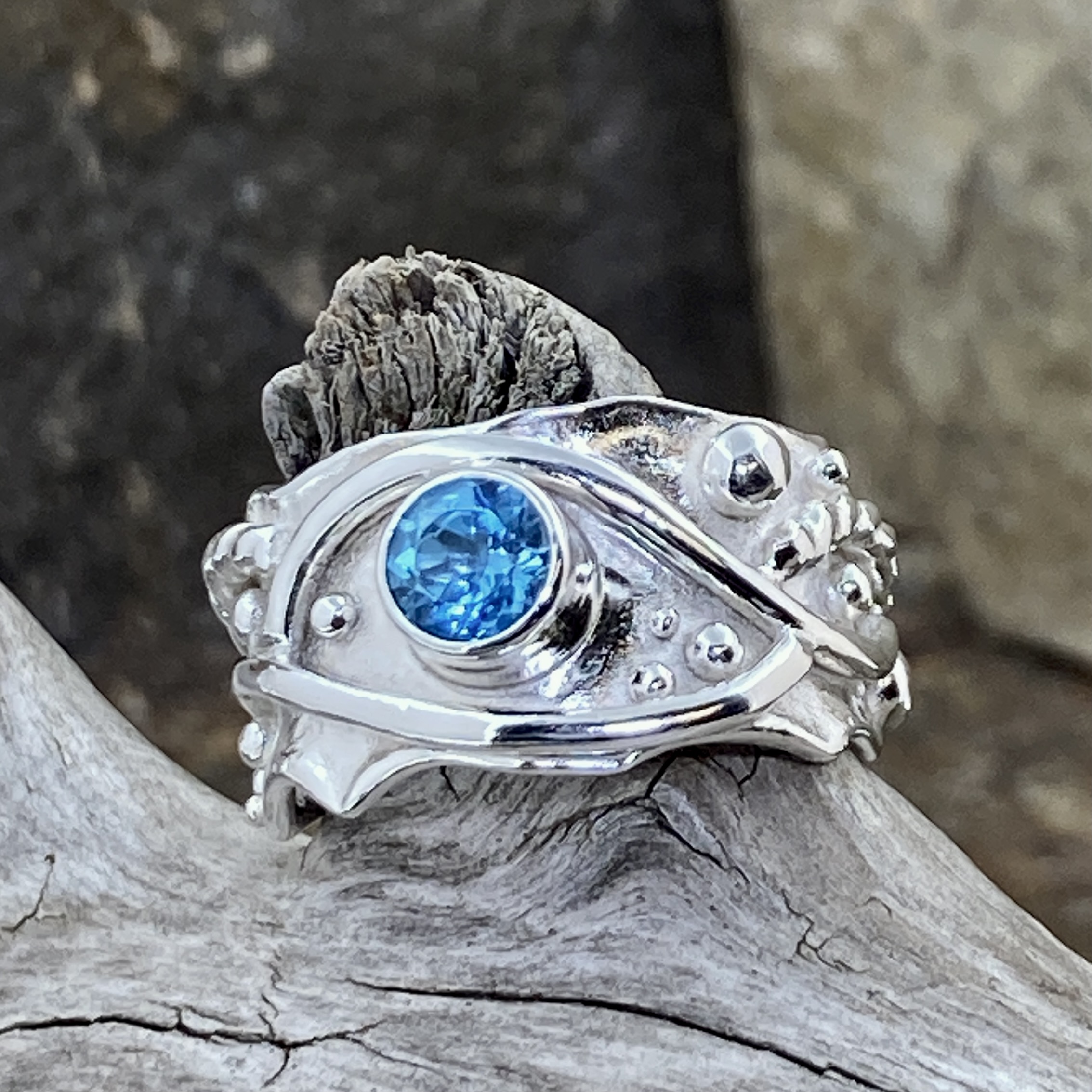 Swiss Topaz Ring – Size 9.5 – Argentium Silver Waves – 1 Carat