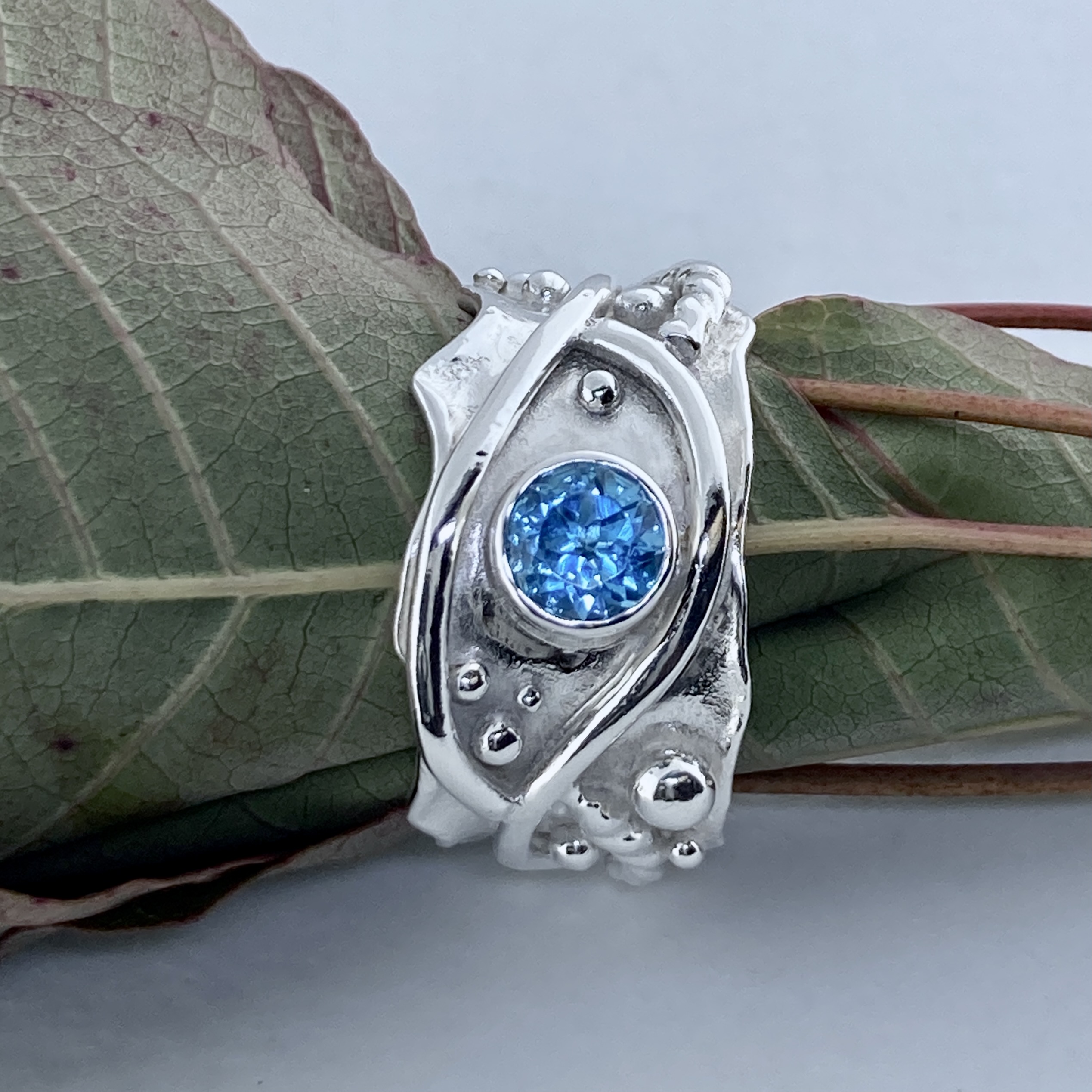 Swiss Topaz Ring – Size 9.5 – Argentium Silver Waves – 1 Carat - Image 2