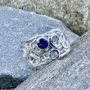 Iolite Ring – Size 9.75 – Argentium Silver Pebbles Band – 0.75 Carat