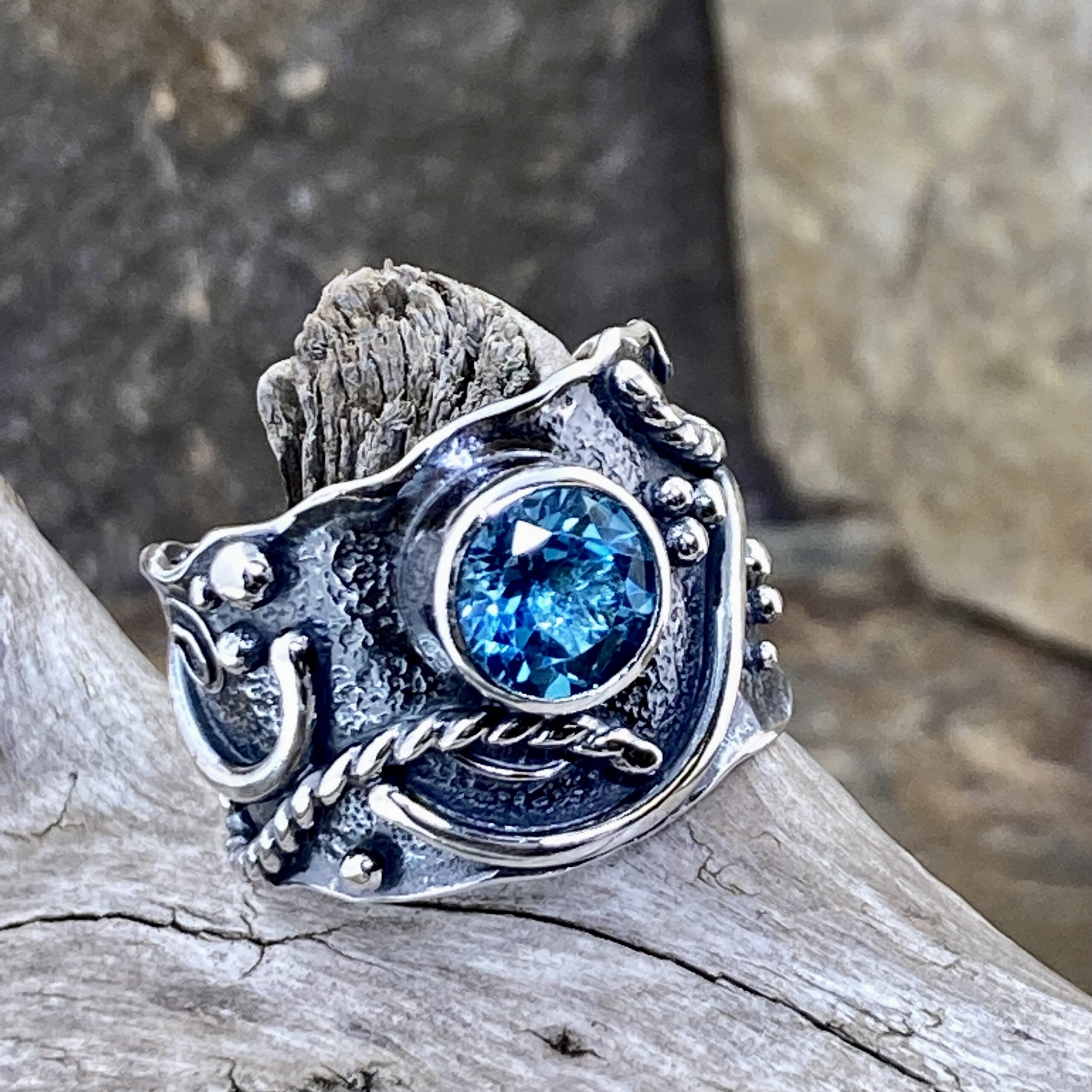 Swiss Topaz Ring – Size 10.75 – Argentium Silver Waves – 2.5 Carat - Image 3