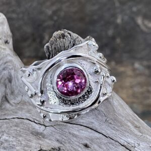 Pink Topaz Ring – Size 10.5 – Argentium Silver Waves – 2.25 Carat