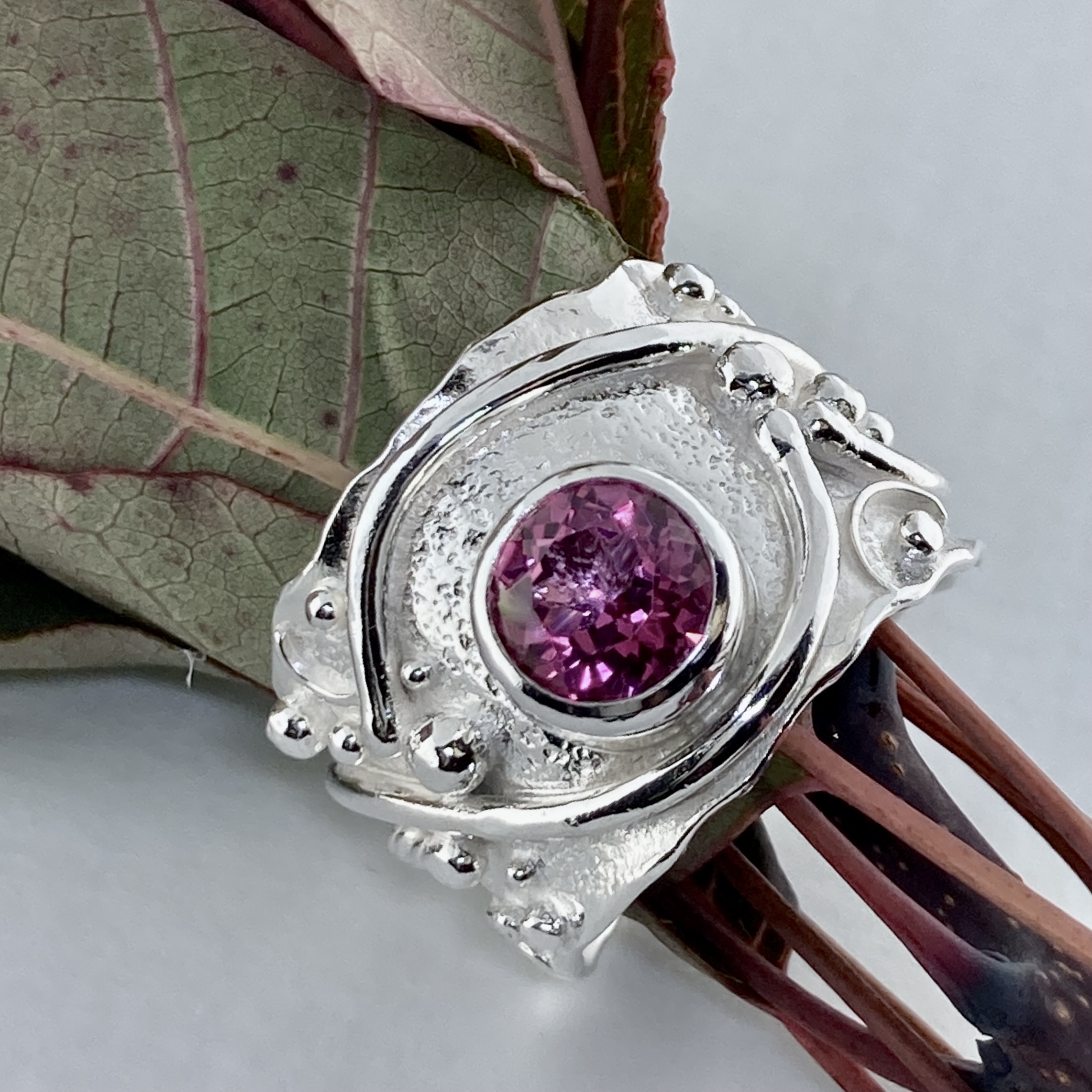 Pink Topaz Ring – Size 10.5 – Argentium Silver Waves – 2.25 Carat - Image 3