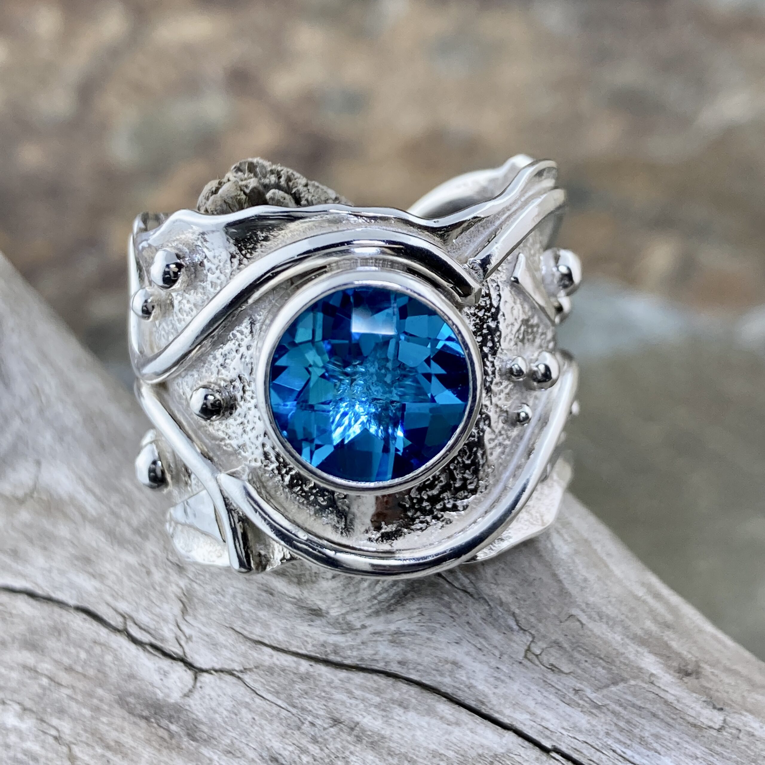 Swiss Topaz Ring – Size 10.75 – Argentium Silver Waves – 4 Carat - Image 2