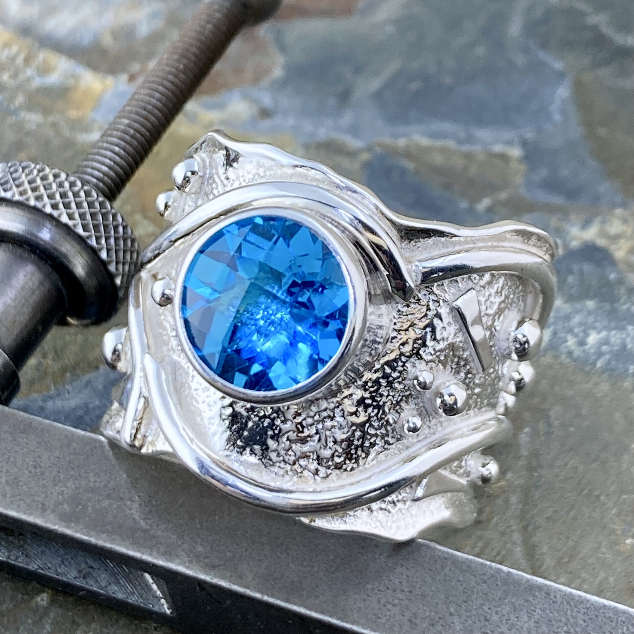 Swiss Topaz Ring – Size 10.75 – Argentium Silver Waves – 4 Carat