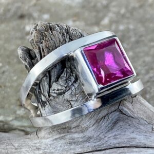 Pink Sapphire Ring – Size 10.75 – Argentium Silver Octagon Double-Band – 5 Carat