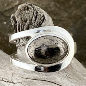 Pyrite Ring – Size 10.5 – Argentium Silver Buttonhole Band – 7.5 Carat