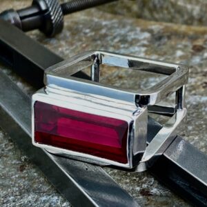 Red Topaz Ring – Size 11.5 – Argentium Silver Square Double-Band – 15.7 Carat