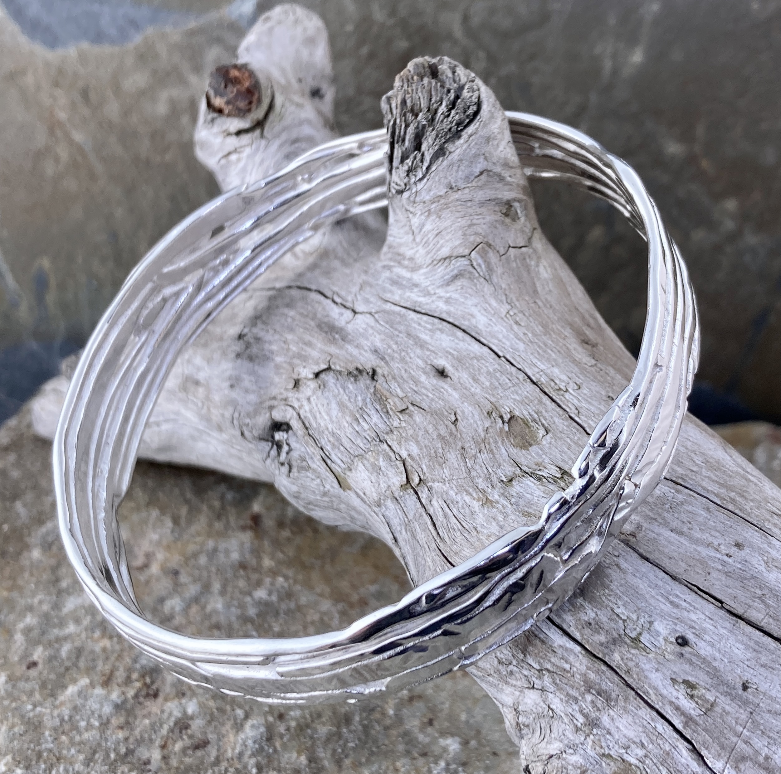 Argentium Silver Bark Bangle – Small - Polished - Image 3