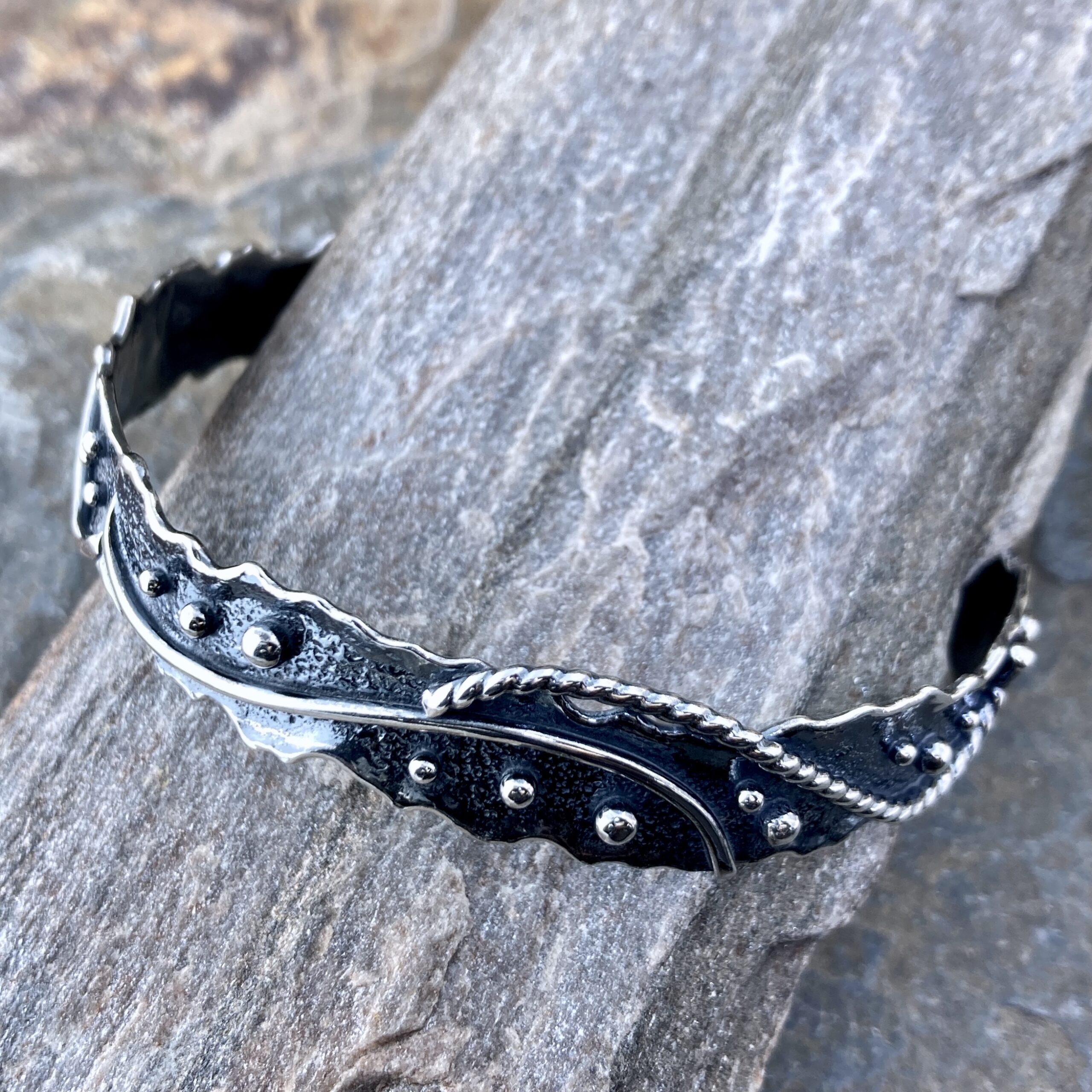 Argentium Silver Waves Bangle – Small – Antique - Image 2