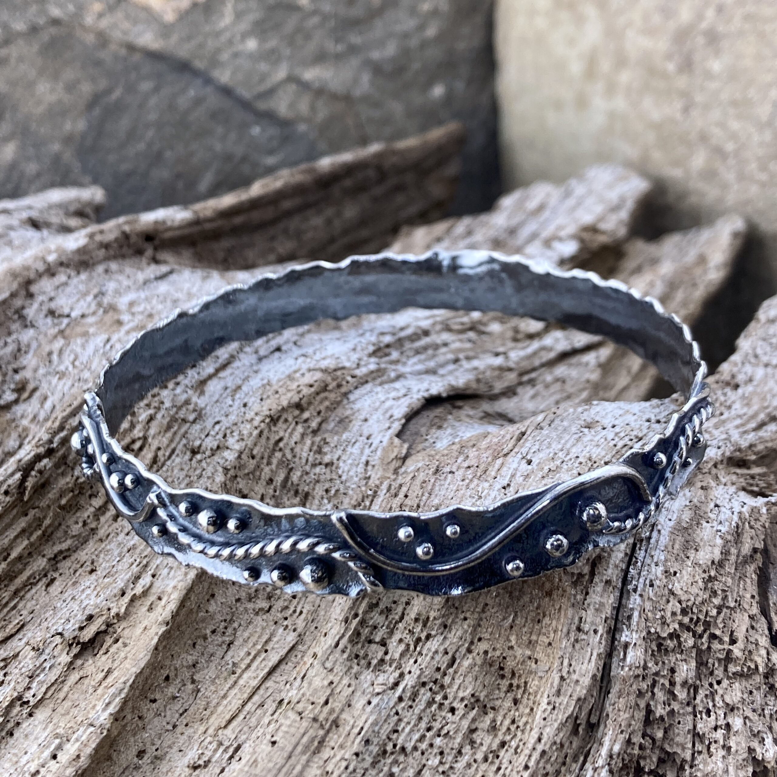 Argentium Silver Waves Bangle – Medium – Antique - Image 3